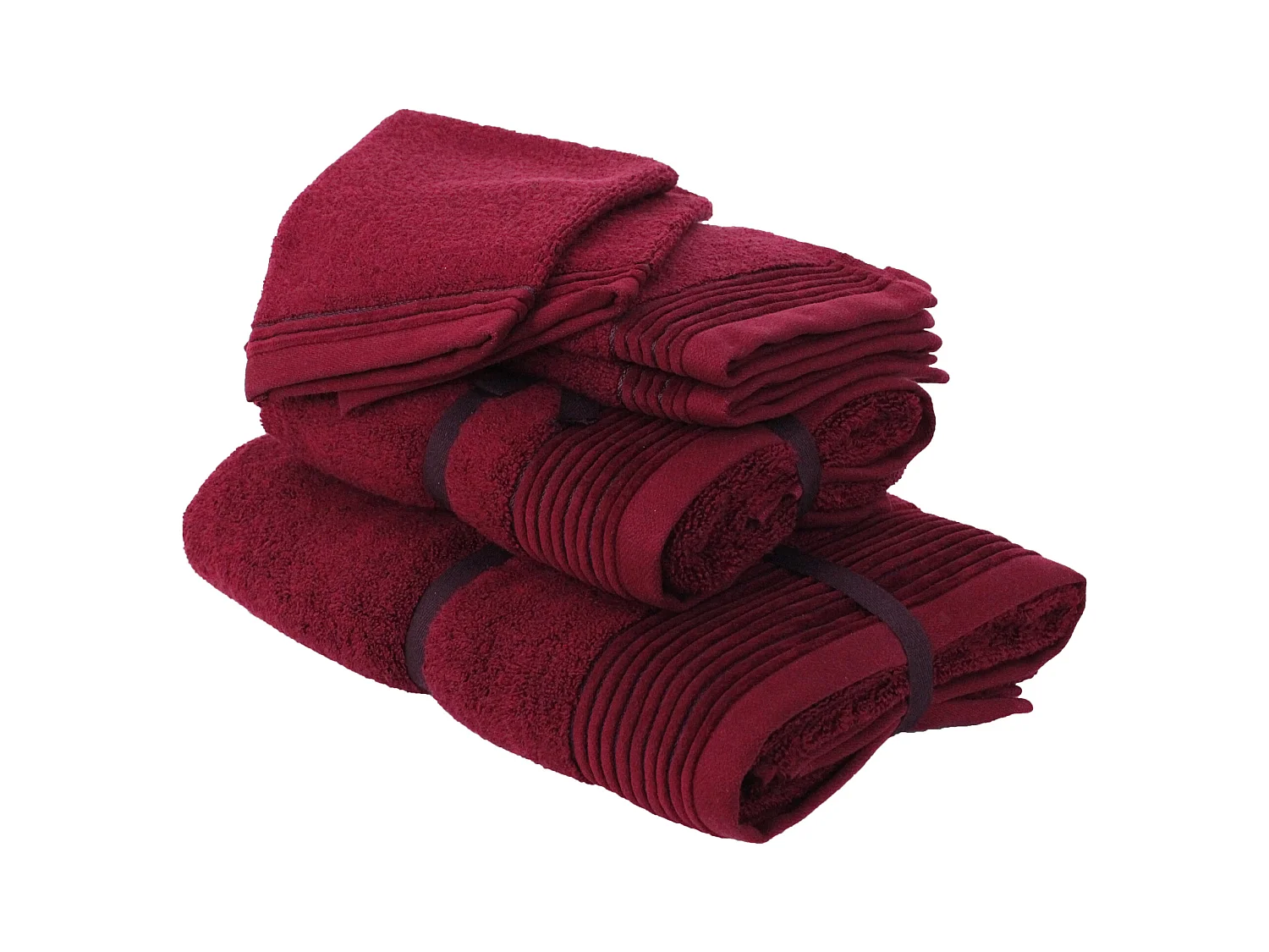 Parure de bain 6 pièces JULIET Rouge bordeaux 520 g/m2