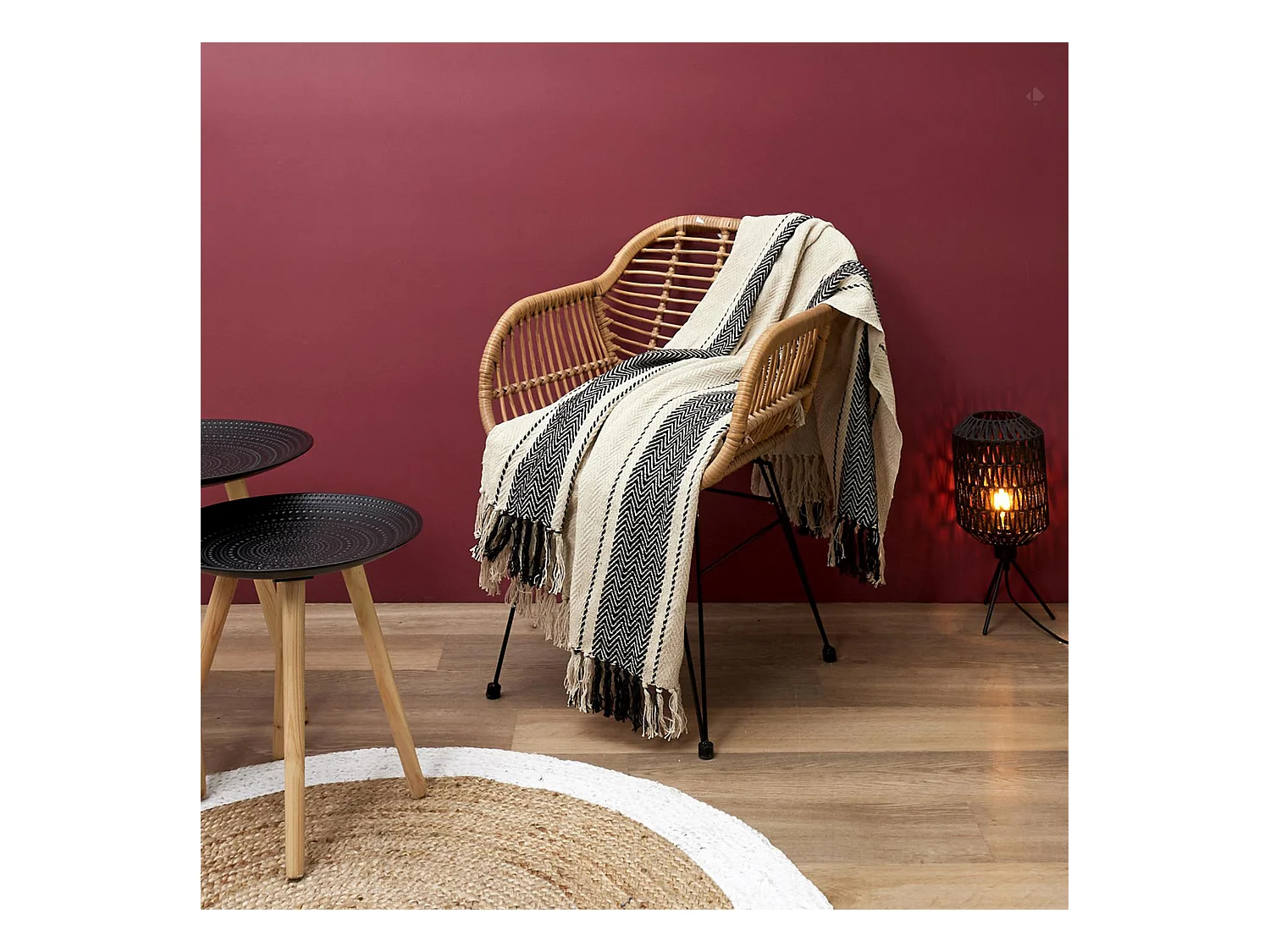 Plaid chevrons 120x150 cm MIRAGE Ecru Noir