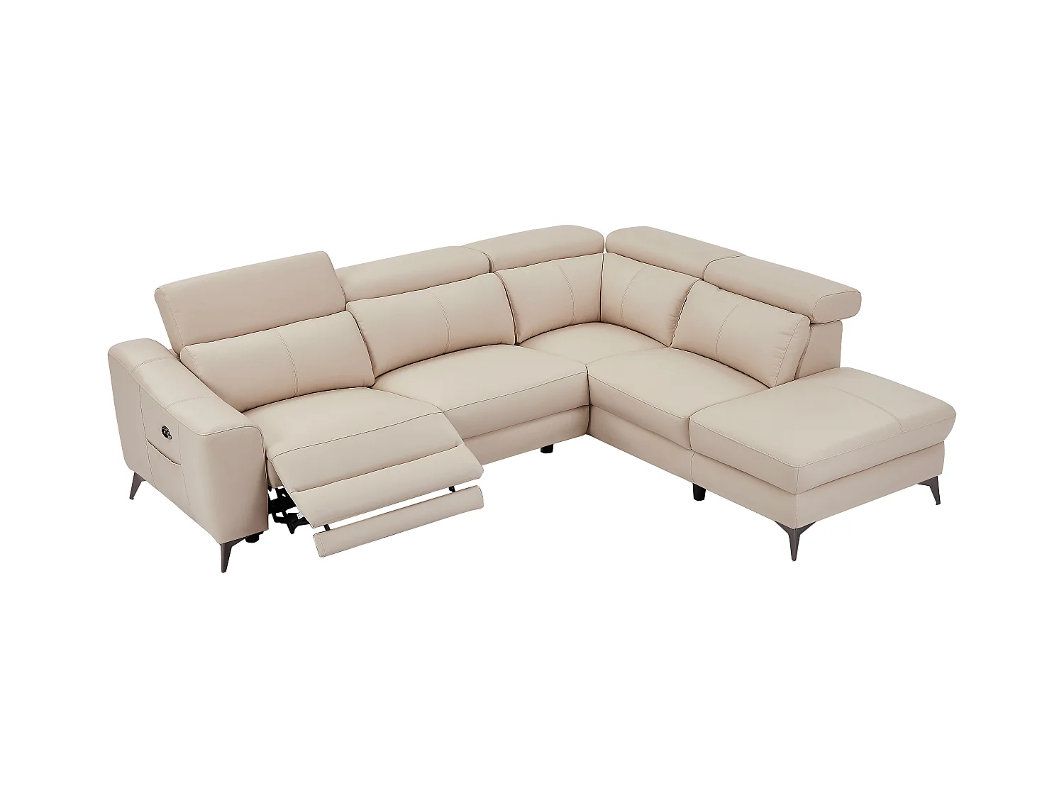 Ecksofa mit elektrischer Relaxfunktion - Ecke rechts - Leder - Cremefarben - FORLO