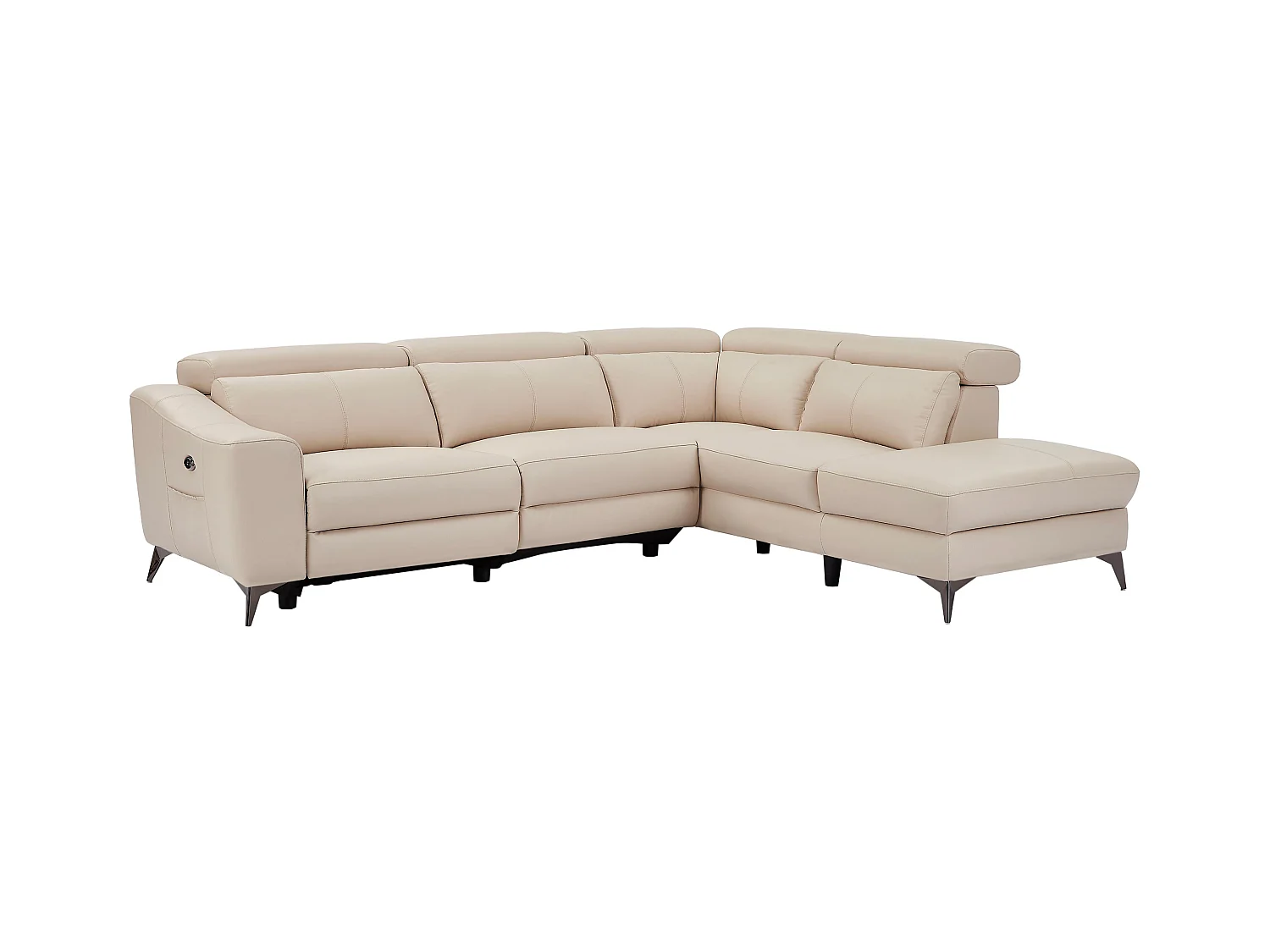 Ecksofa mit elektrischer Relaxfunktion - Ecke rechts - Leder - Cremefarben - FORLO