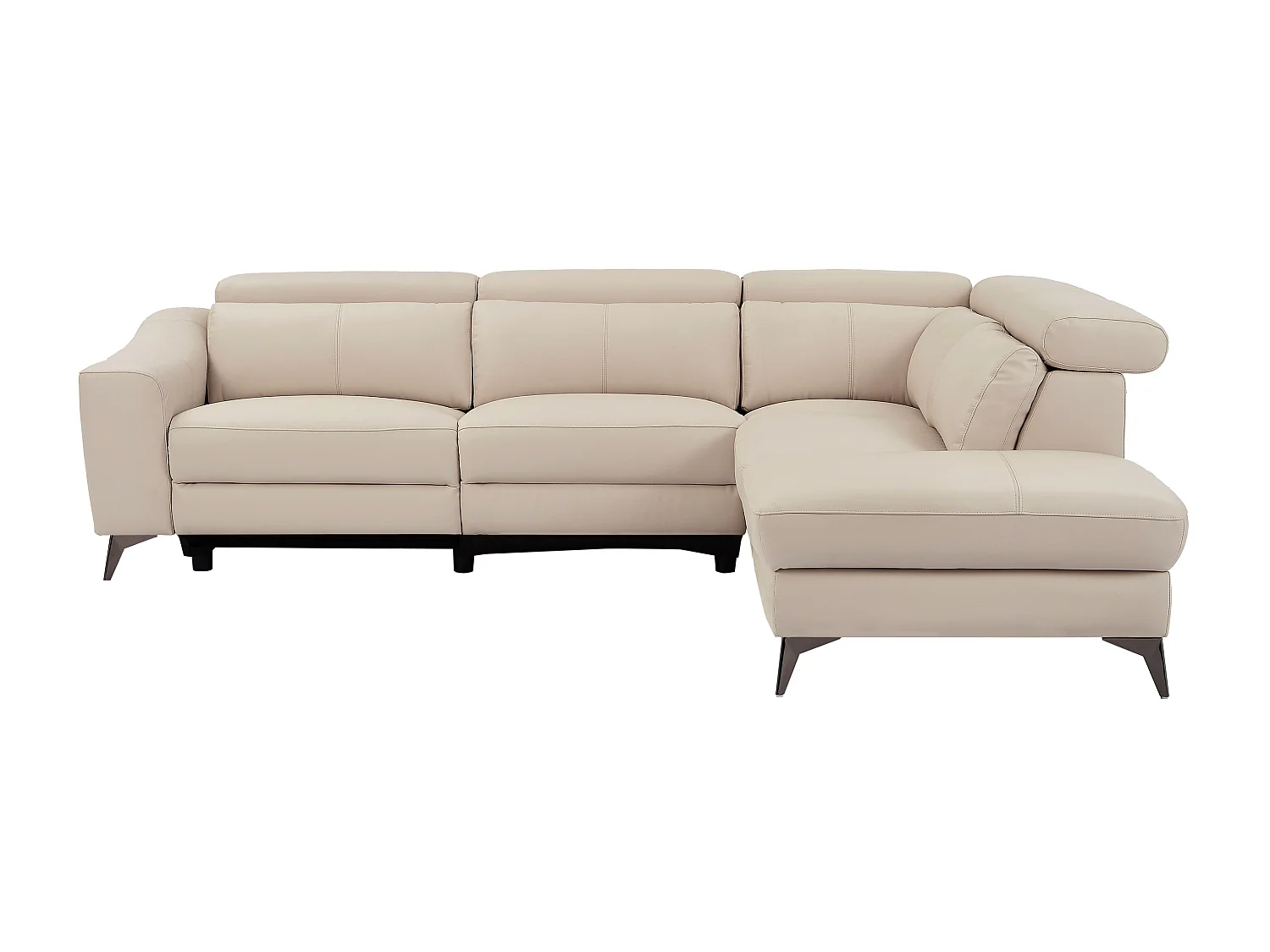 Hörnsoffa högerställd i krämvit läder med elektrisk relaxfunktion FORLO