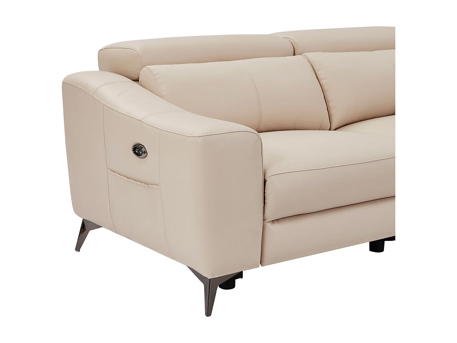 Hörnsoffa högerställd i krämvit läder med elektrisk relaxfunktion FORLO