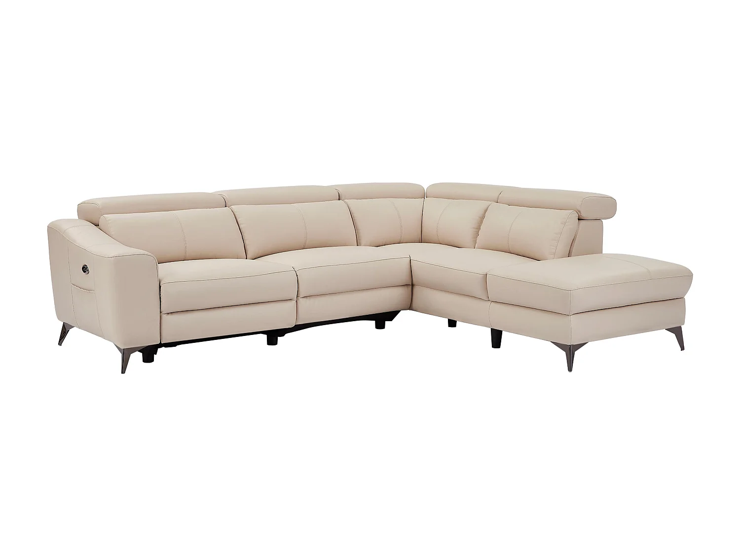 Hörnsoffa högerställd i krämvit läder med elektrisk relaxfunktion FORLO