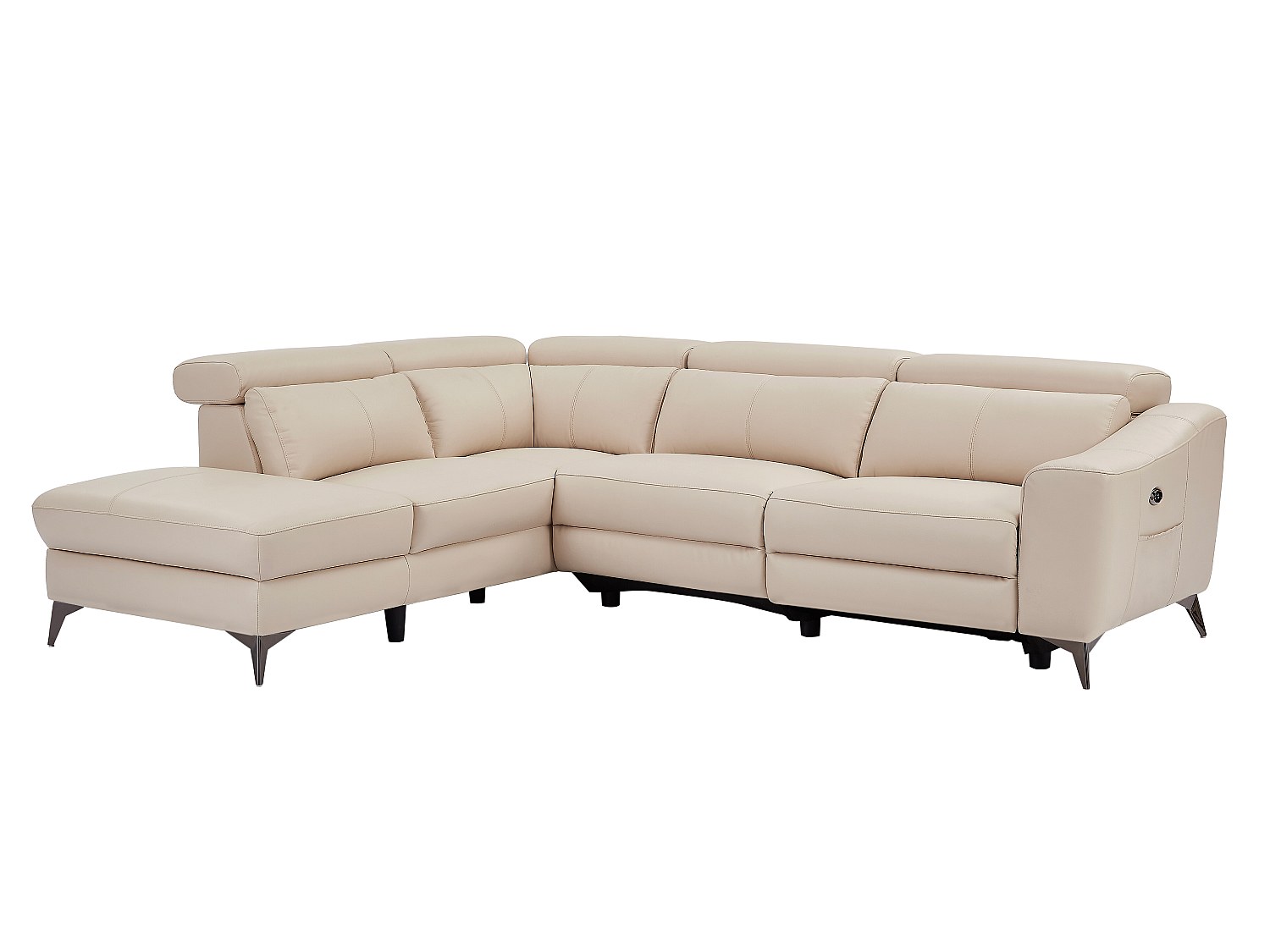 Vente-unique Ecksofa mit elektrischer Relaxfunktion - Ecke rechts - Leder - Cremefarben - FORLO 3280283