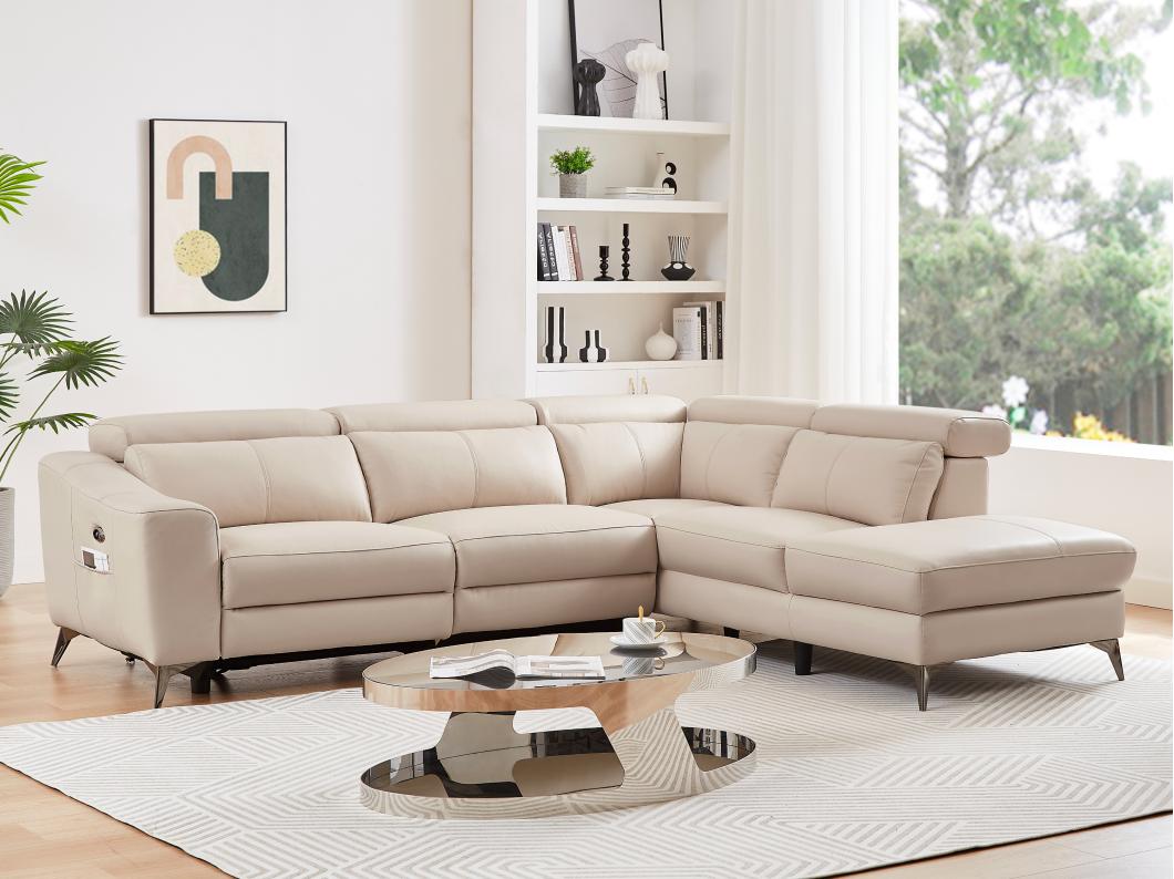 Ecksofa mit elektrischer Relaxfunktion - Ecke rechts - Leder - Cremefarben - FORLO