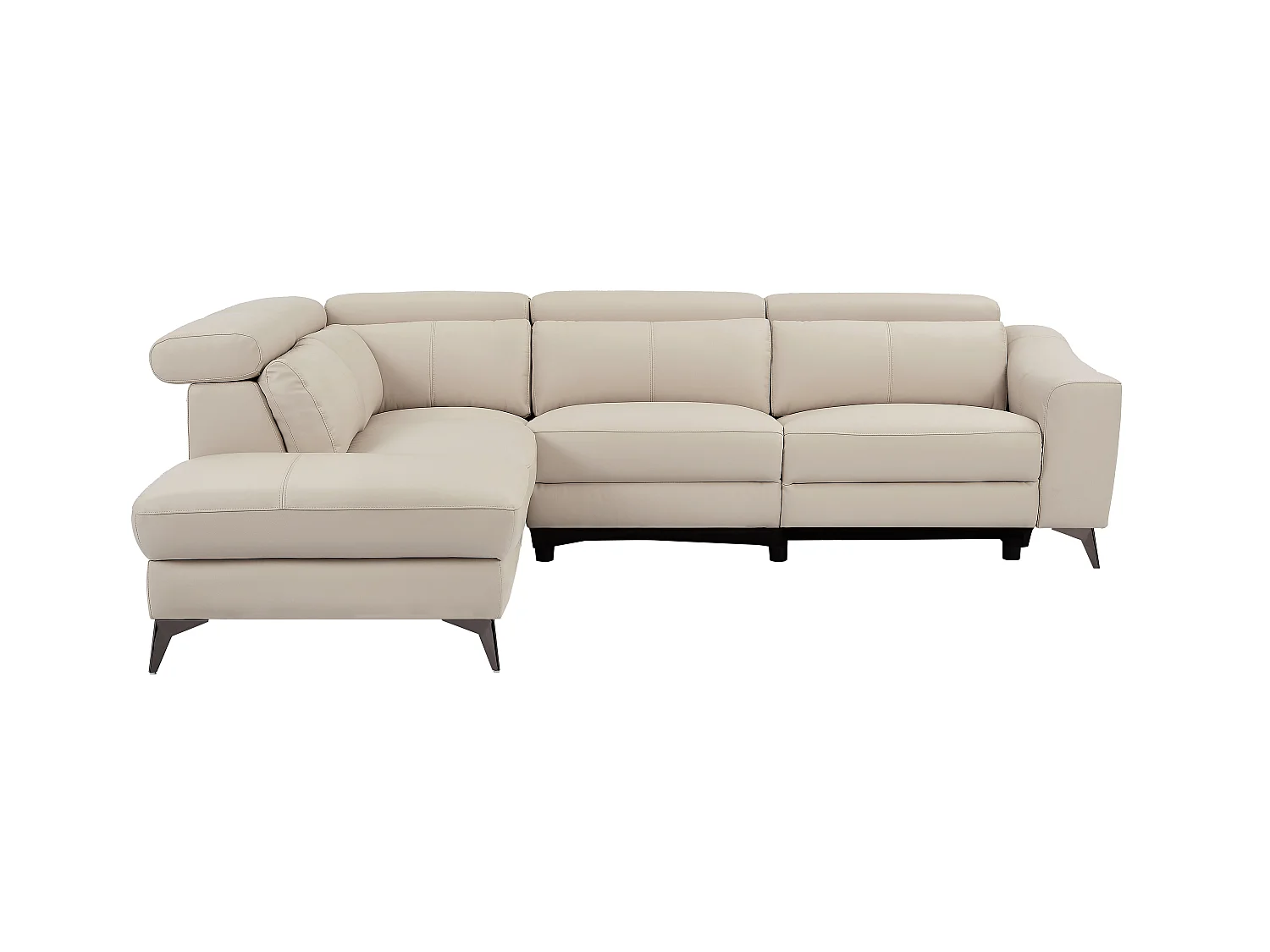 Sofá de canto esquerdo articulado elétrico em pele creme - FORLO