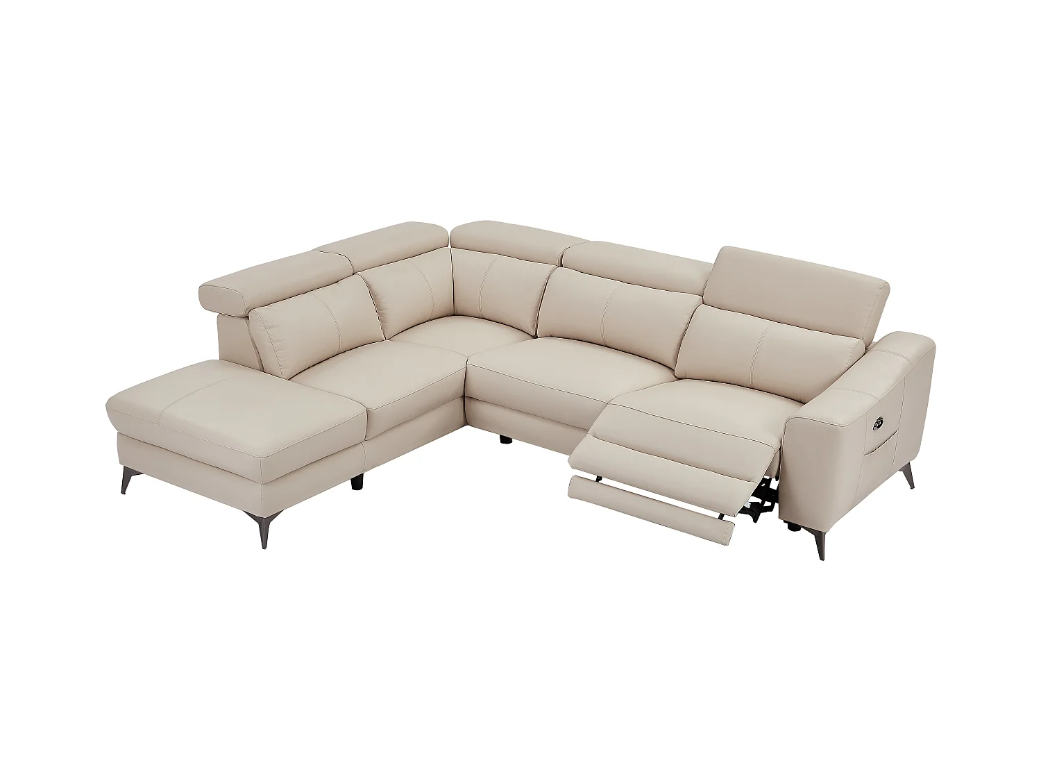 Sofá de canto esquerdo articulado elétrico em pele creme - FORLO