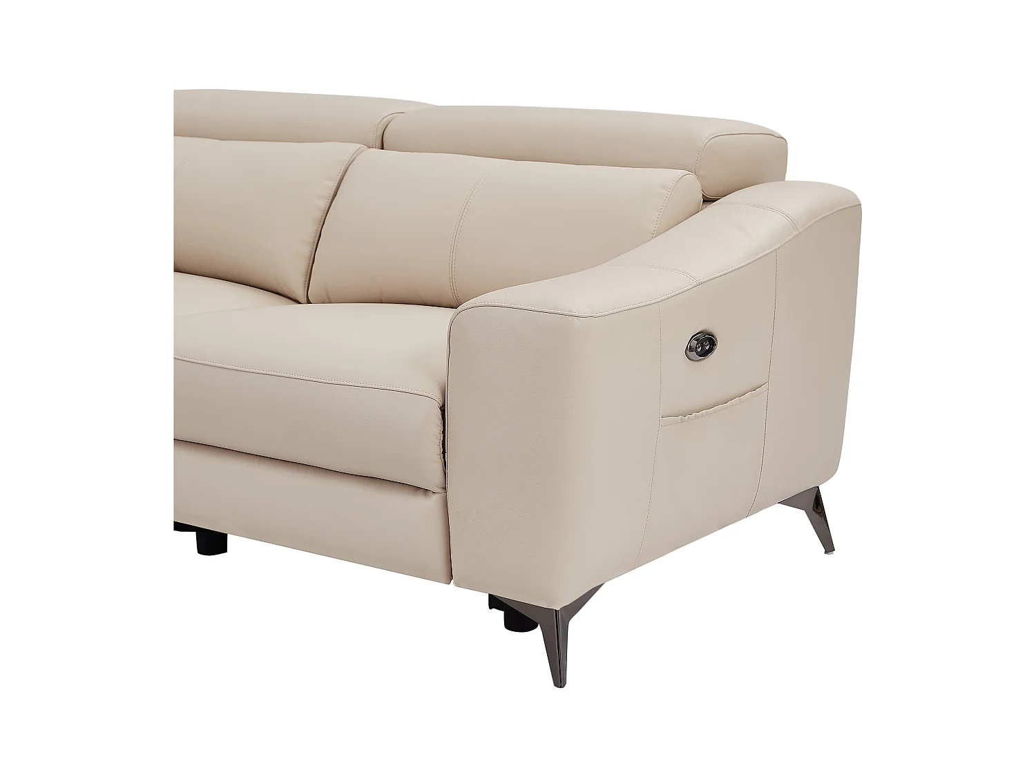 Sofá de canto esquerdo articulado elétrico em pele creme - FORLO