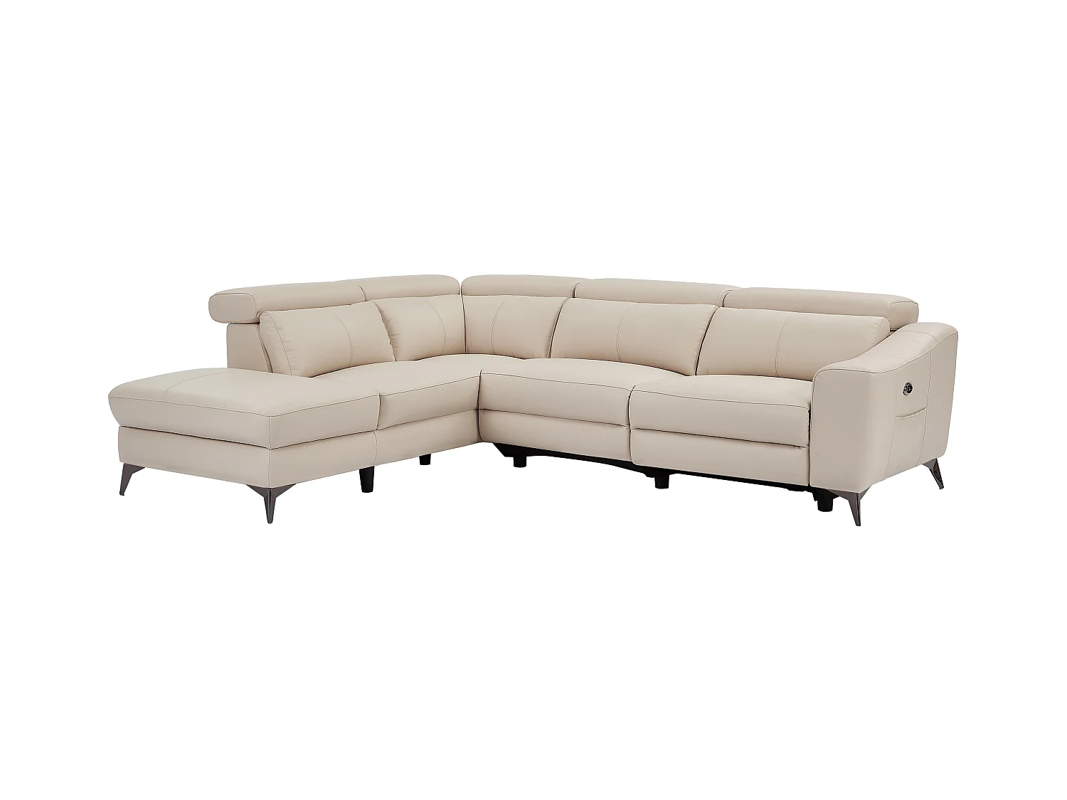 Sofá de canto esquerdo articulado elétrico em pele creme - FORLO