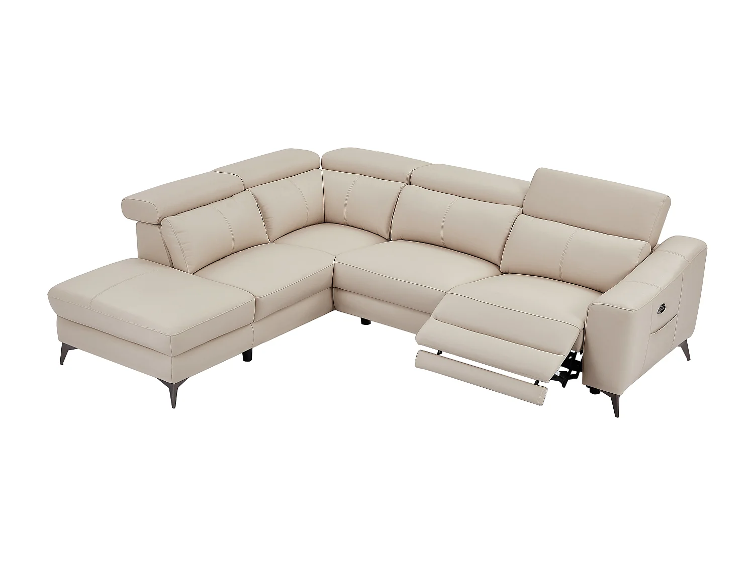 Canapé d'angle gauche relax électrique en cuir crème FORLO