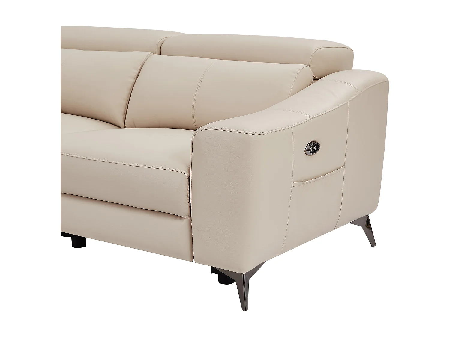 Canapé d'angle gauche relax électrique en cuir crème FORLO