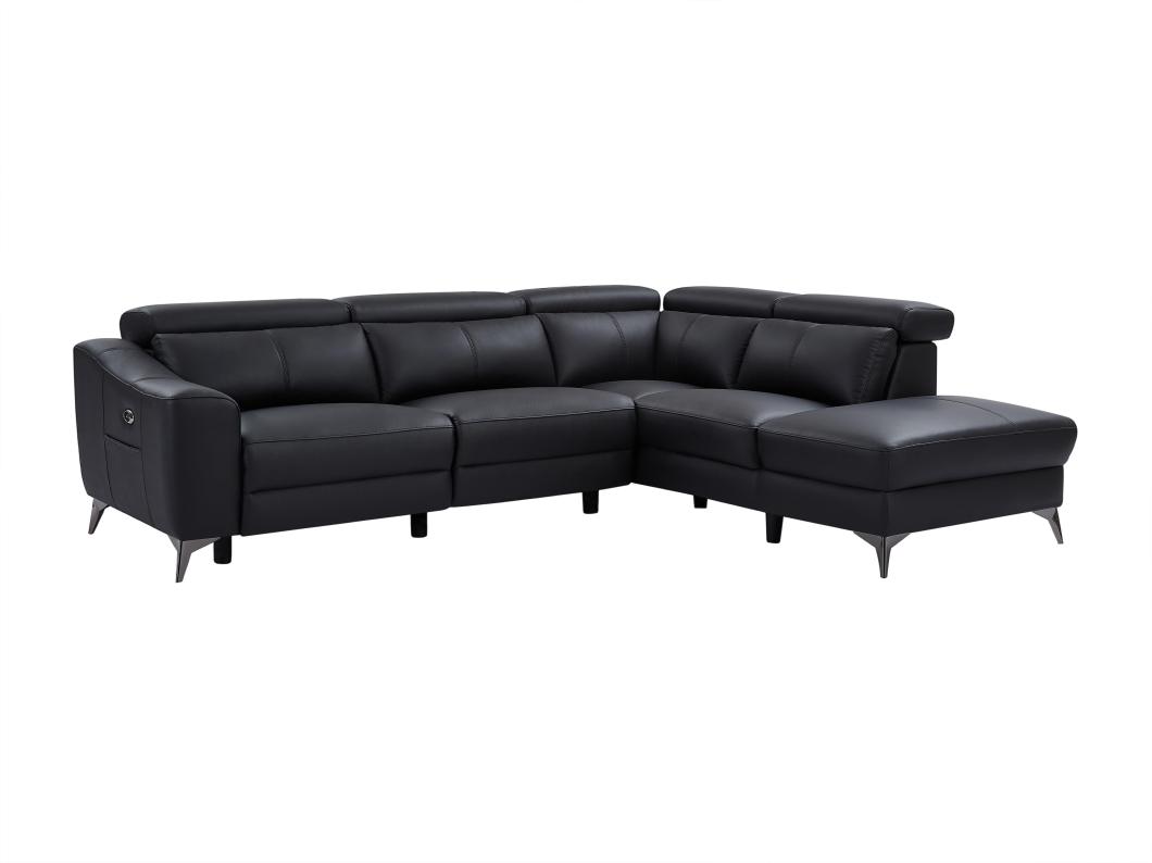 Ecksofa mit elektrischer Relaxfunktion - Ecke rechts - Leder - Schwarz - FORLO