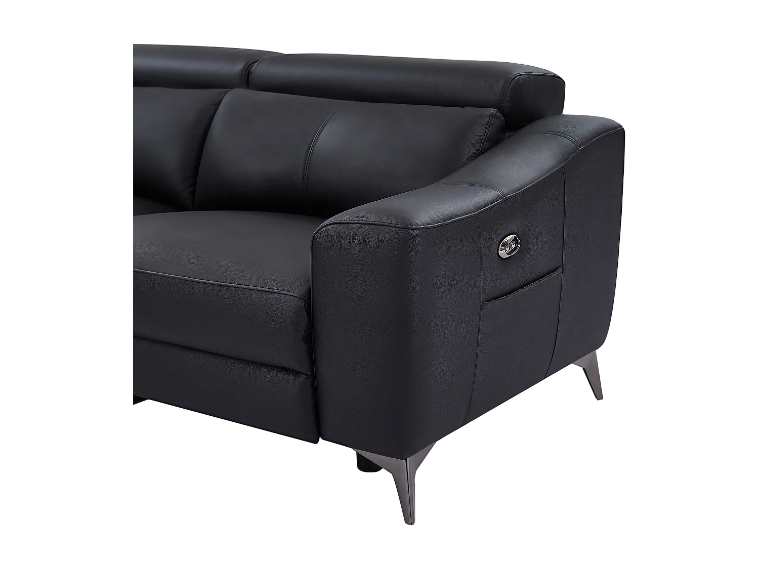 Vänstervänd hörnsoffa i svart läder med elektrisk lutningsfunktion FORLO