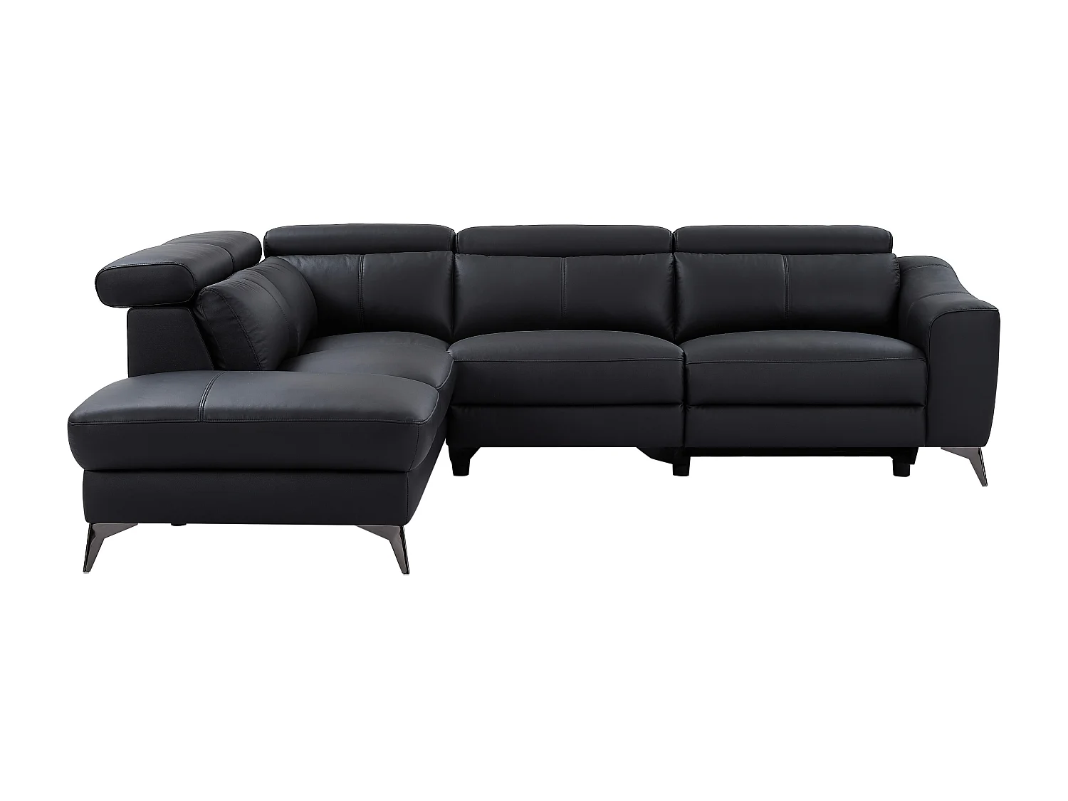 Vänstervänd hörnsoffa i svart läder med elektrisk lutningsfunktion FORLO