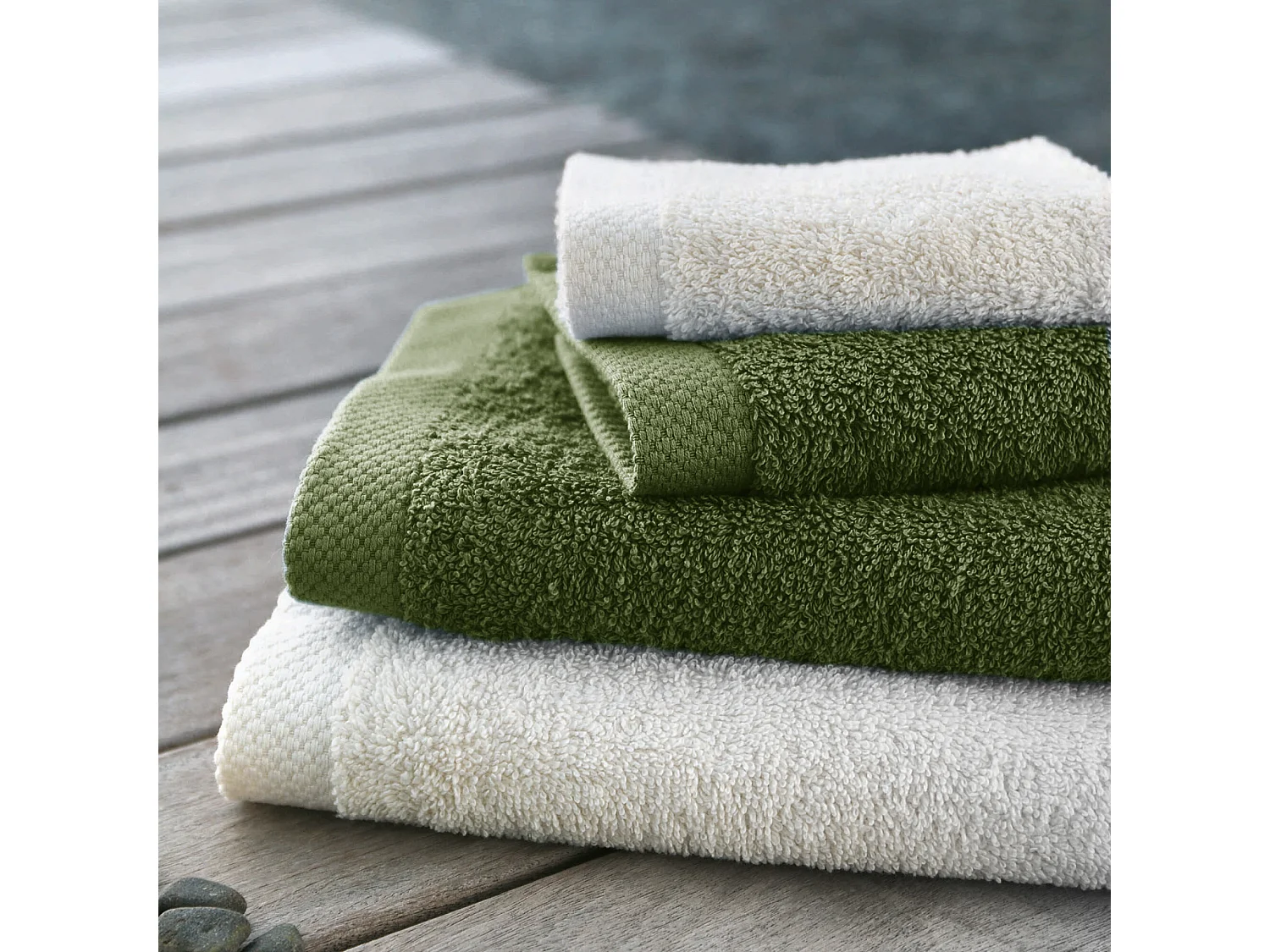 Parure de bain 6 pièces PURE Kaki 550 g/m2