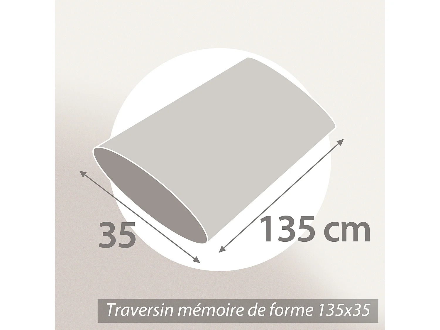 Traversin plat 135x35 cm ASCONA mousse à mémoire de forme visco