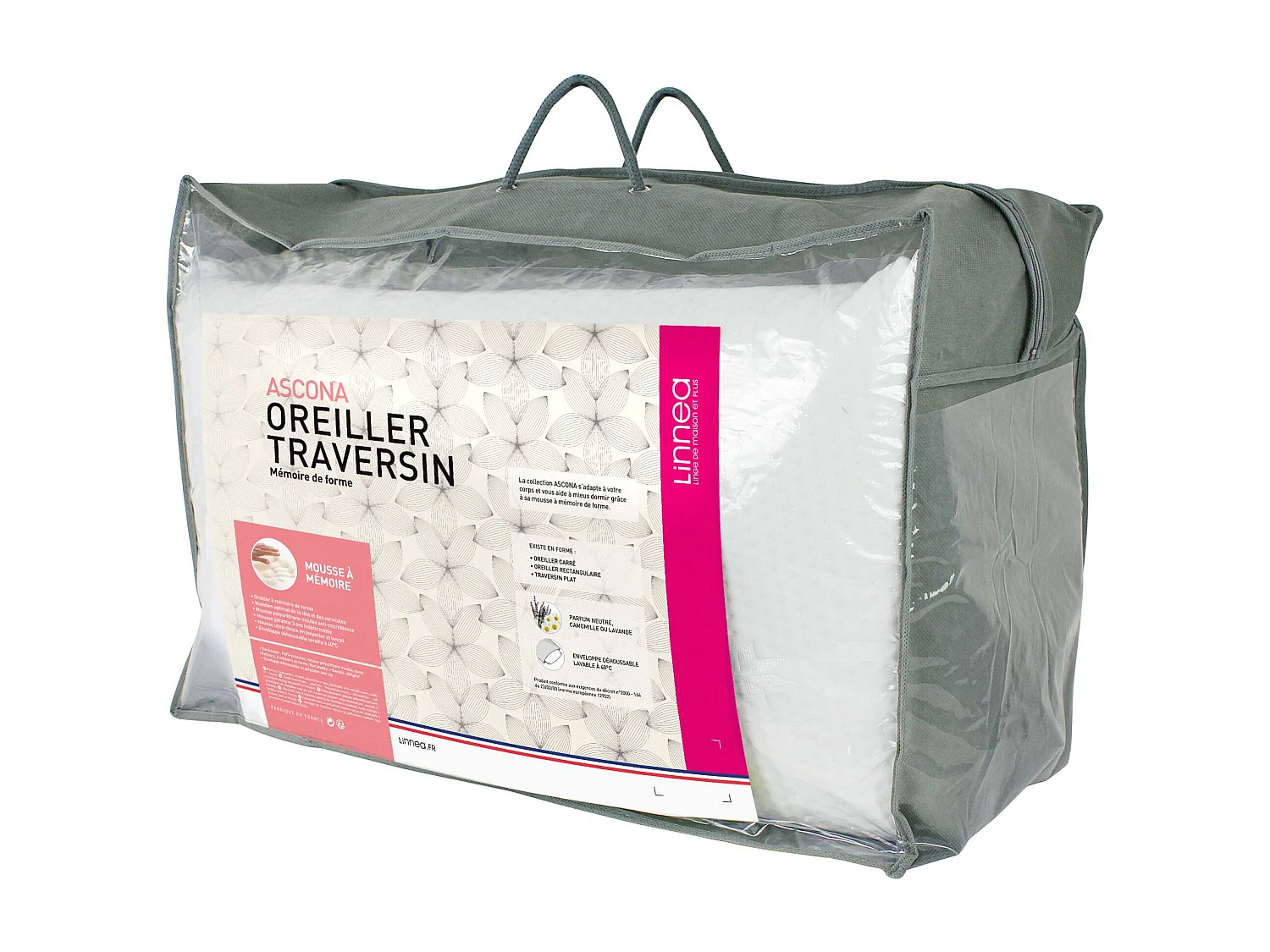 Traversin plat 135x35 cm ASCONA mousse à mémoire de forme visco