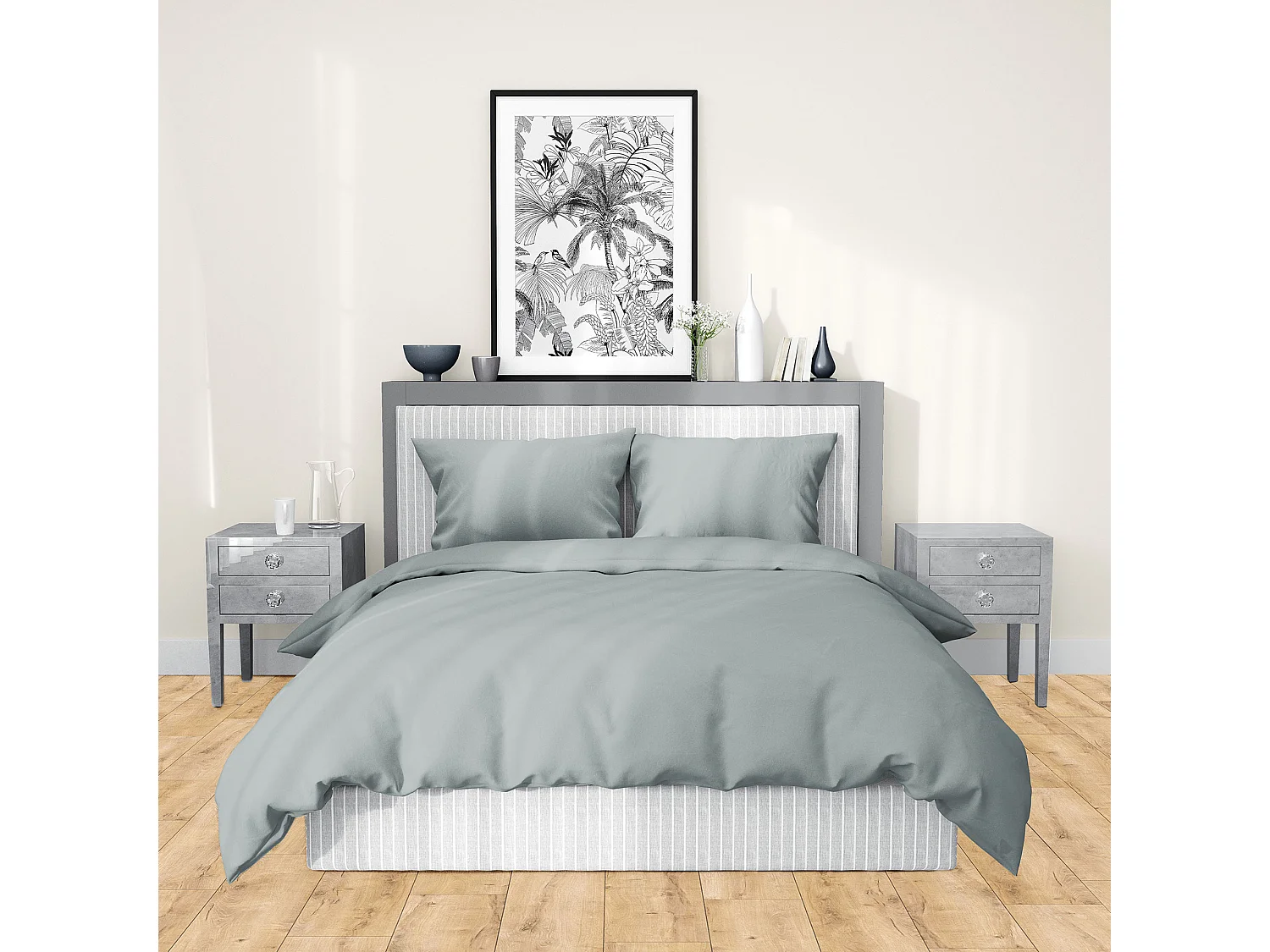 Parure de lit 260x240 cm satin de coton SAPRI gris orage 3 pièces