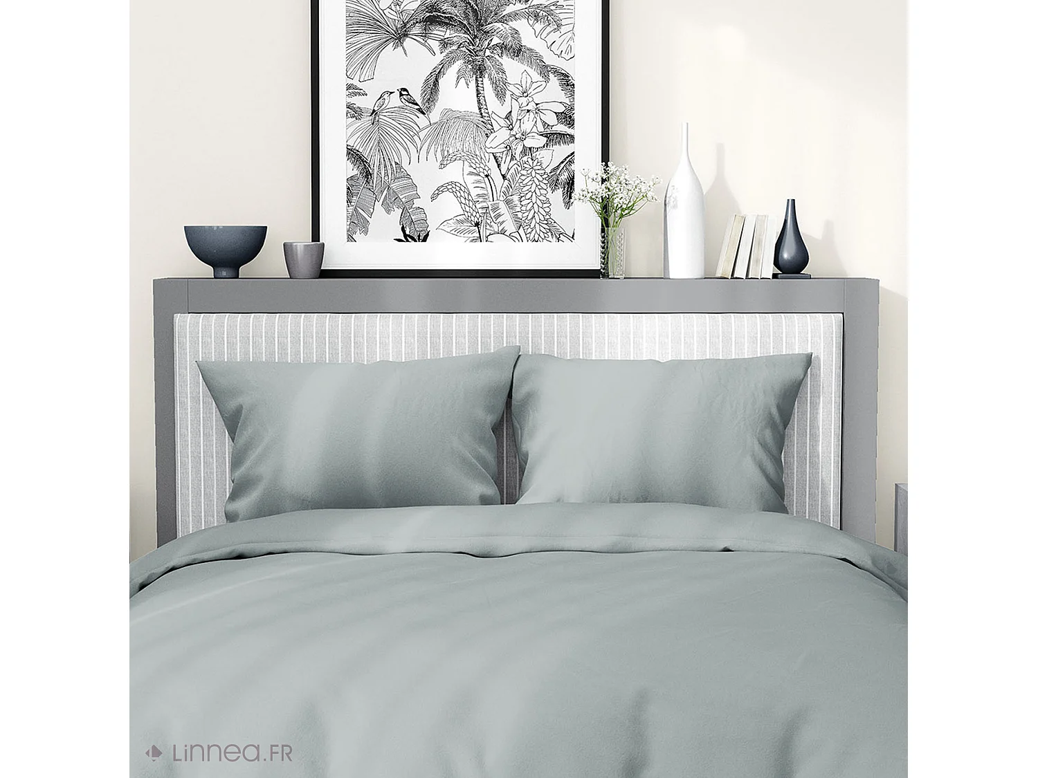 Parure de lit 260x240 cm satin de coton SAPRI gris orage 3 pièces