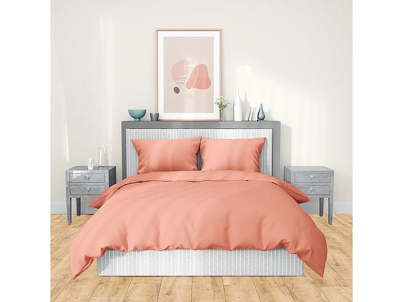 Parure de lit 260x240 cm satin de coton SAPRI rose thé 3 pièces