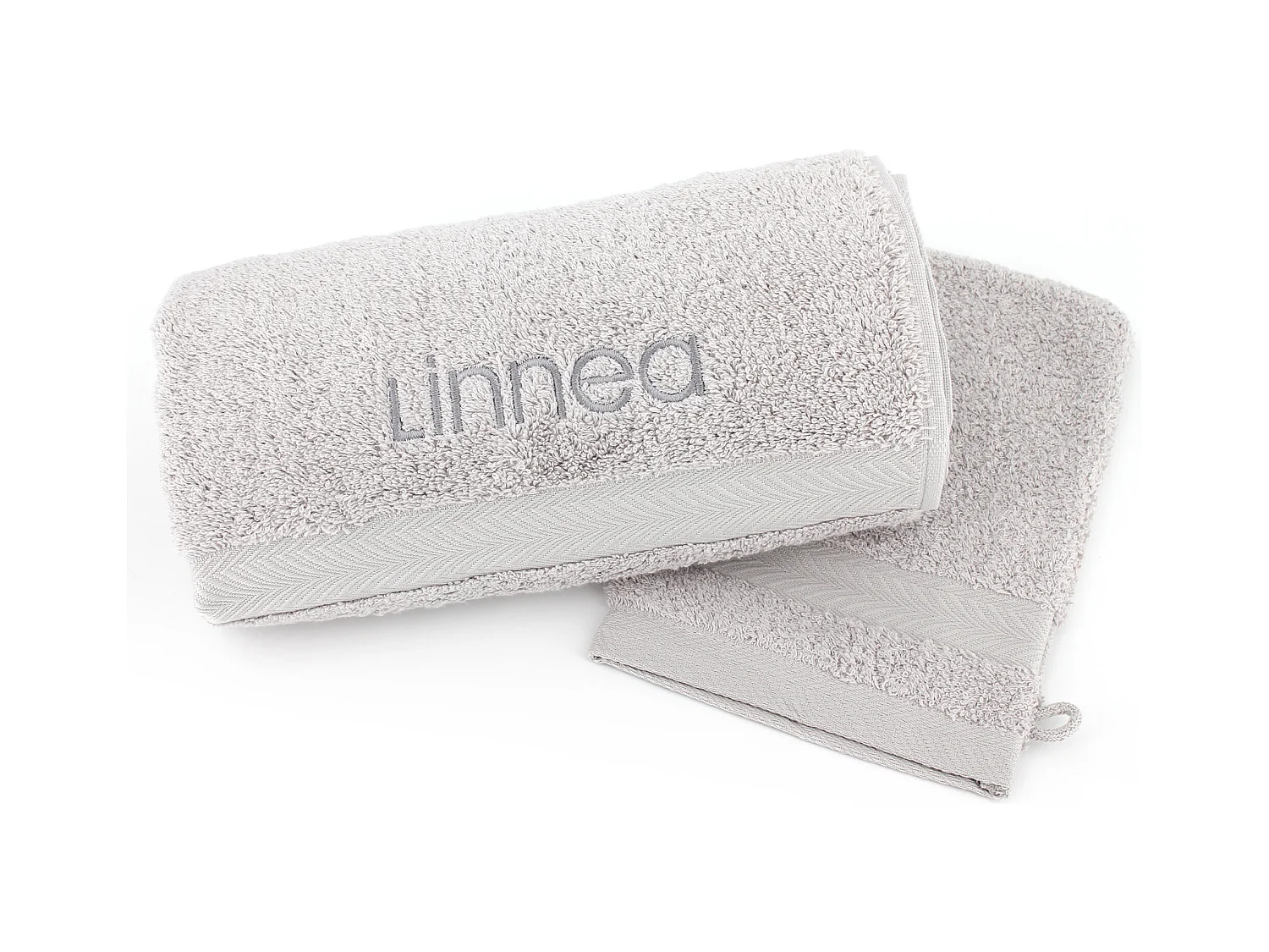 Lot ROYAL CRESENT Serviette brodée Linnea 50x100 + gant assorti Gris Platine
