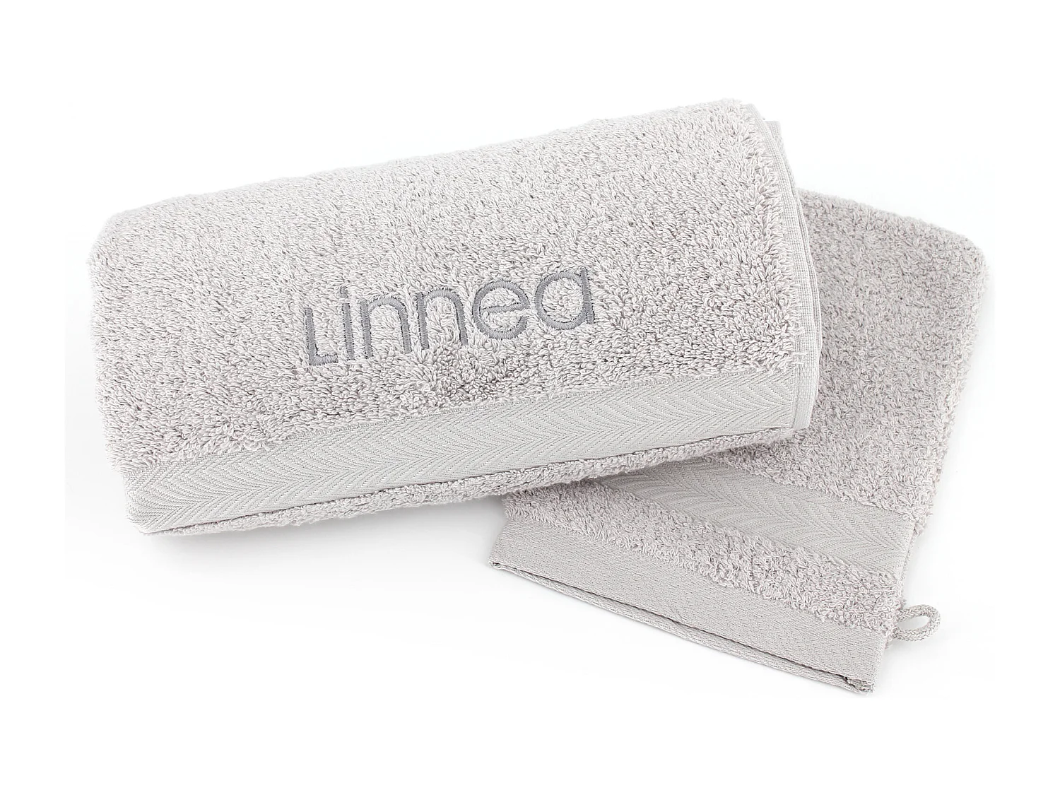 Lot ROYAL CRESENT Serviette brodée Linnea 50x100 + gant assorti Gris Platine