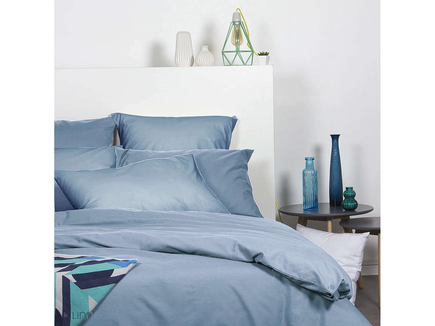 Lot de 2 taies d'oreiller 50x70 cm polyester microfibre LAGO bleu jean