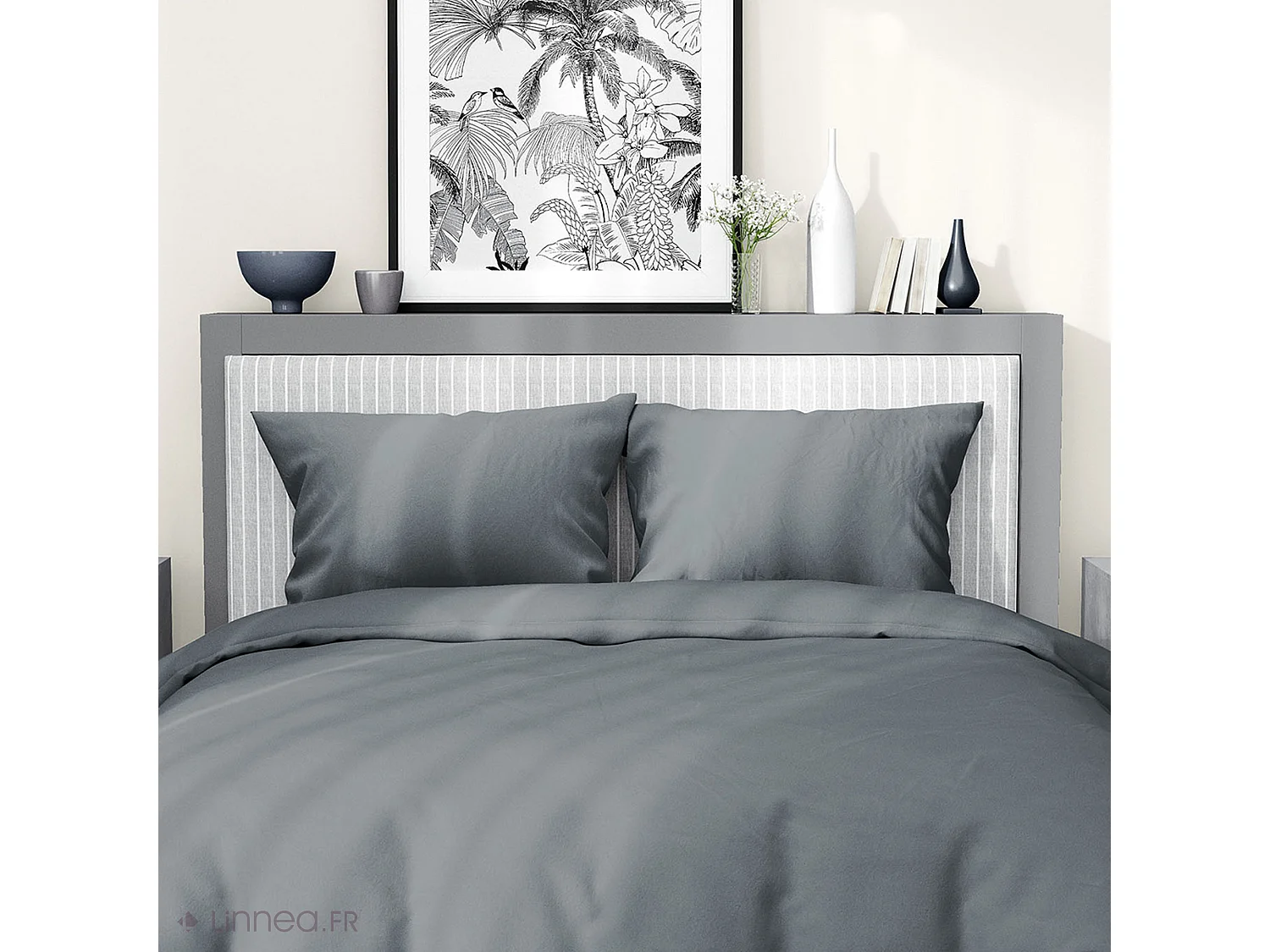 Parure de lit 240x220 cm satin de coton SAPRI gris acier 3 pièces