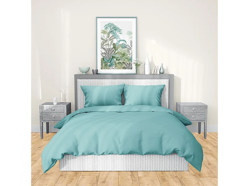 Parure de lit 240x220 cm satin de coton SAPRI vert céladon 3 pièces