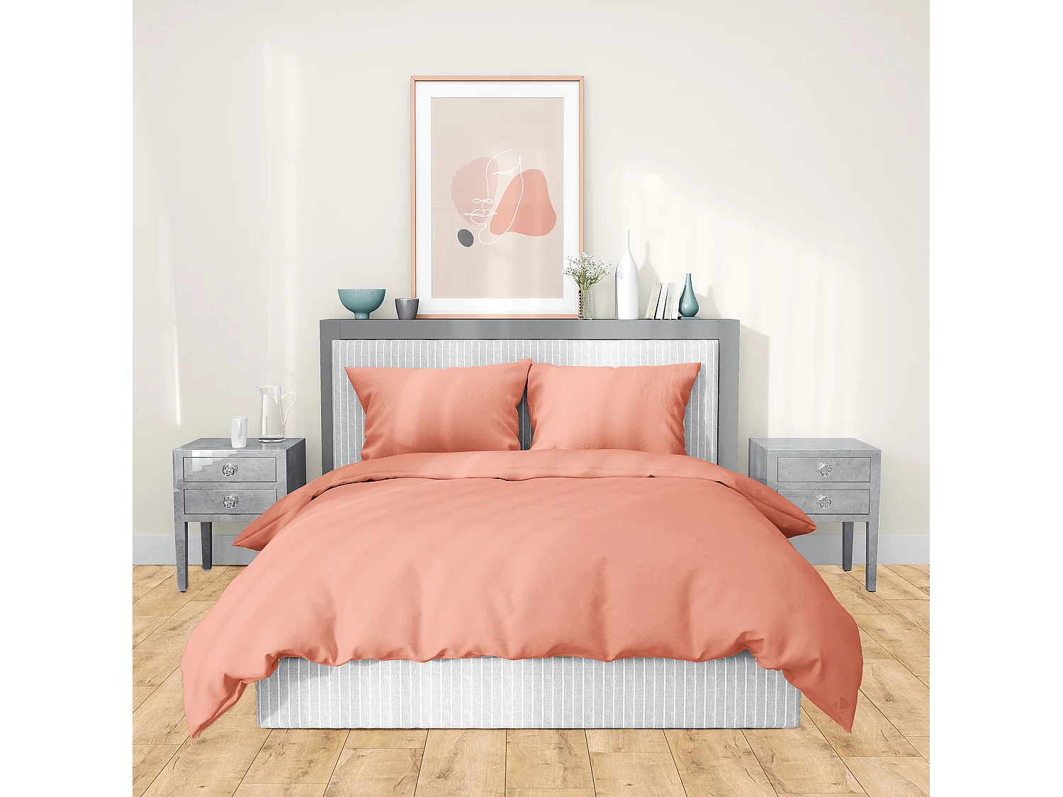 Parure de lit 240x220 cm satin de coton SAPRI rose thé 3 pièces