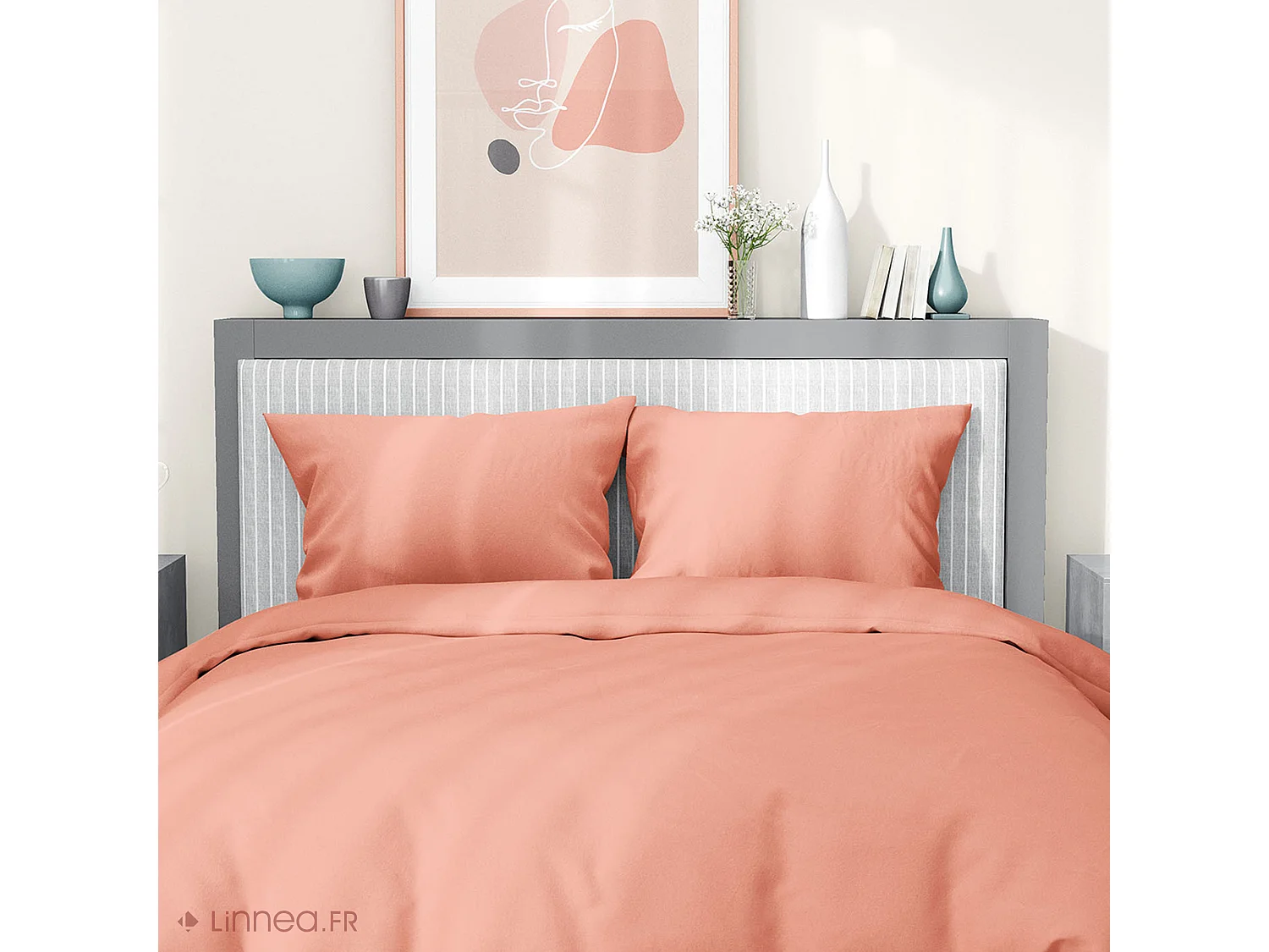 Parure de lit 240x220 cm satin de coton SAPRI rose thé 3 pièces