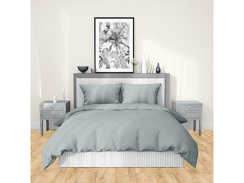 Parure de lit 240x220 cm satin de coton SAPRI gris orage 3 pièces