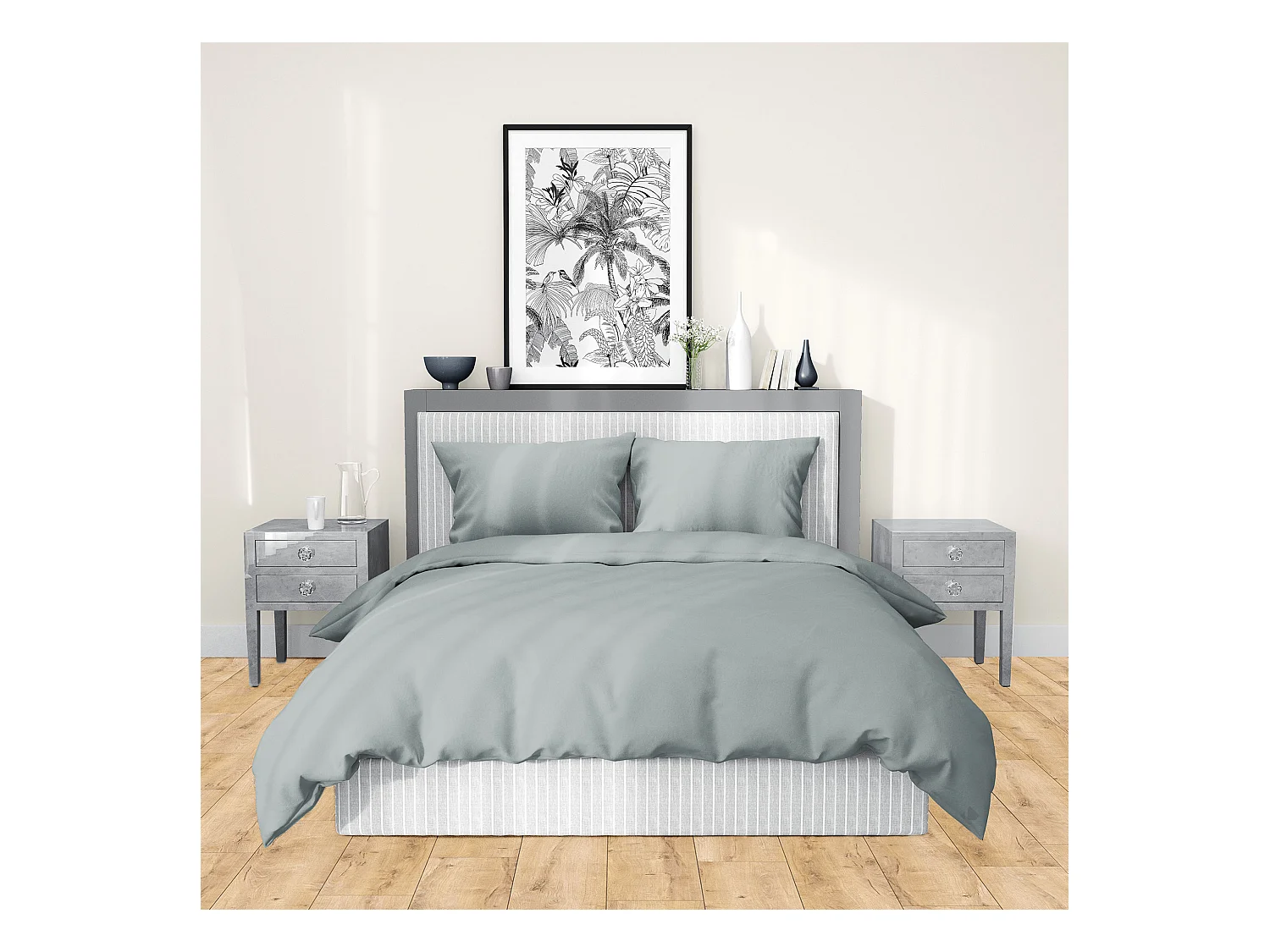 Parure de lit 240x220 cm satin de coton SAPRI gris orage 3 pièces