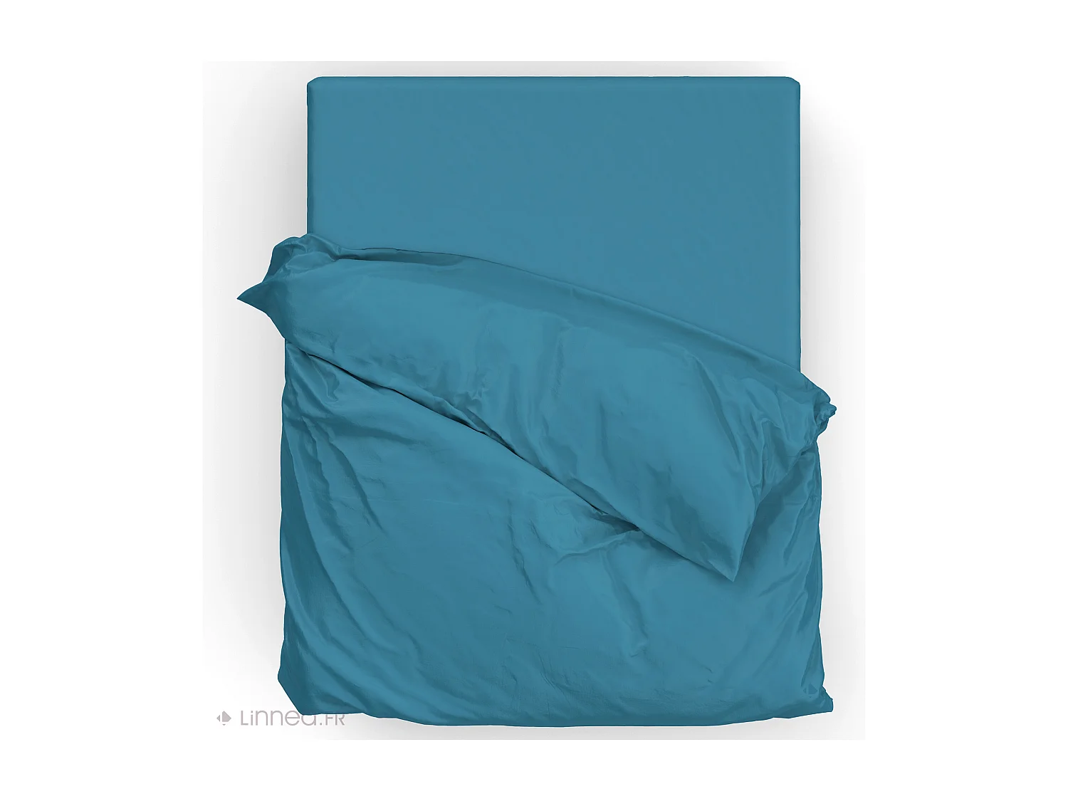 Parure de lit 240x220 cm satin de coton SAPRI vert horizon 3 pièces