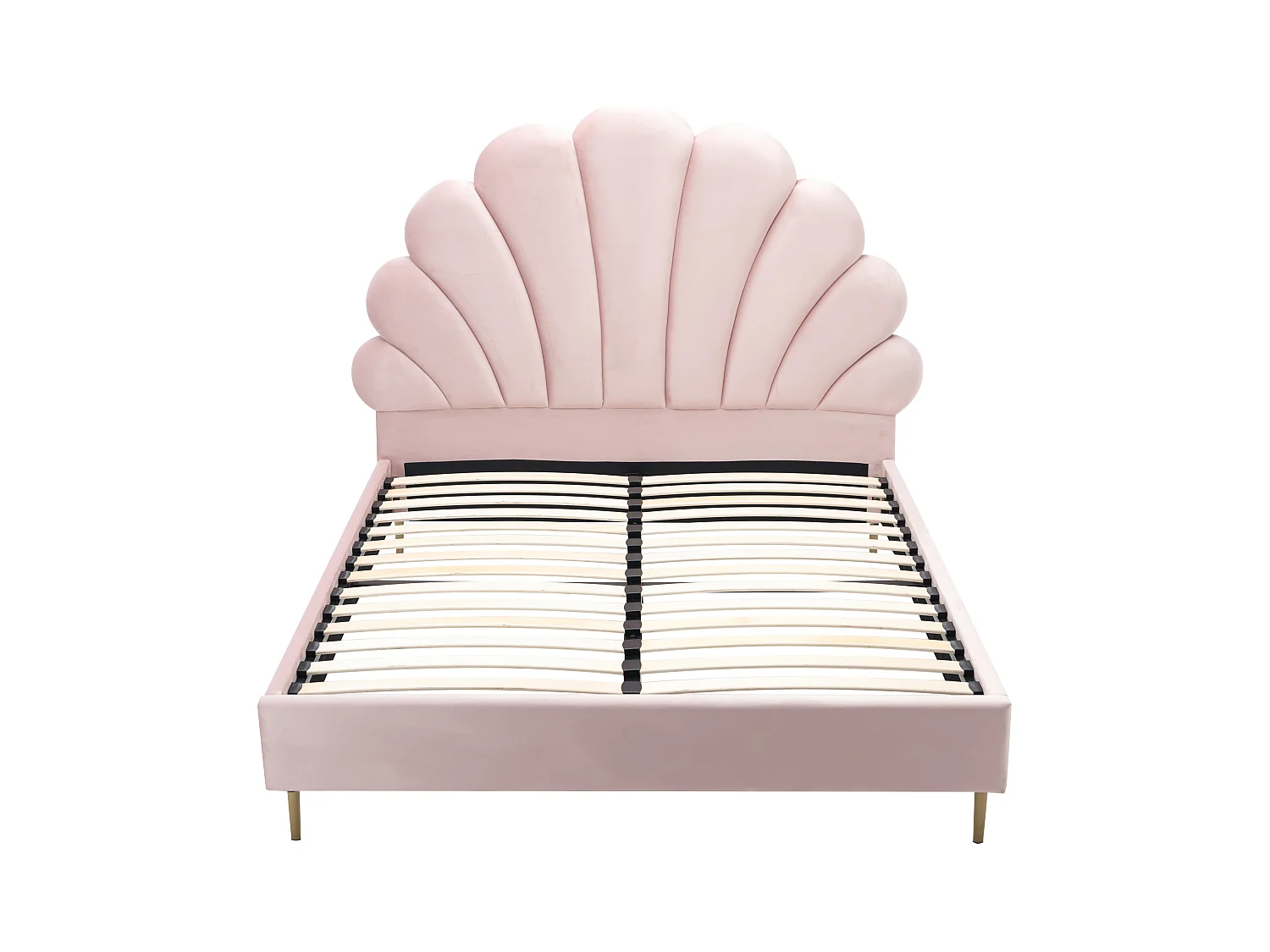 Lit coquillage 140 x 190 cm  - Velours - Rose - LIVAYA