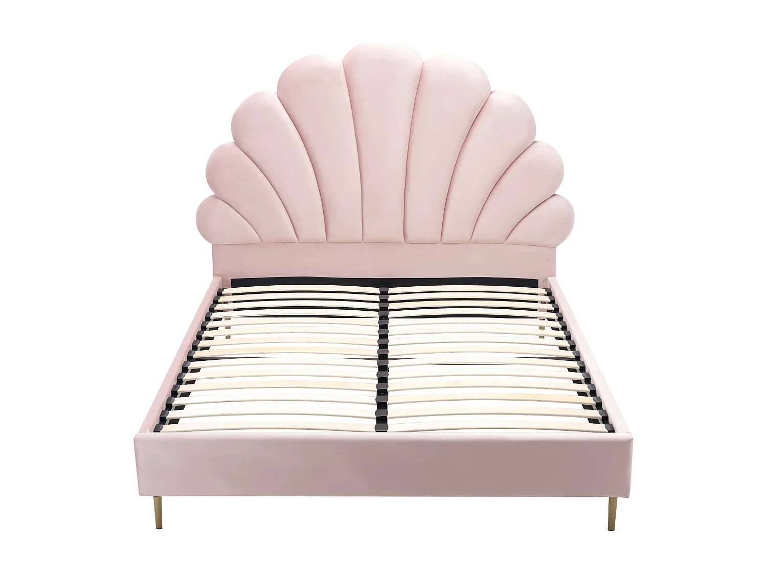 Lit coquillage 140 x 190 cm  - Velours - Rose - LIVAYA