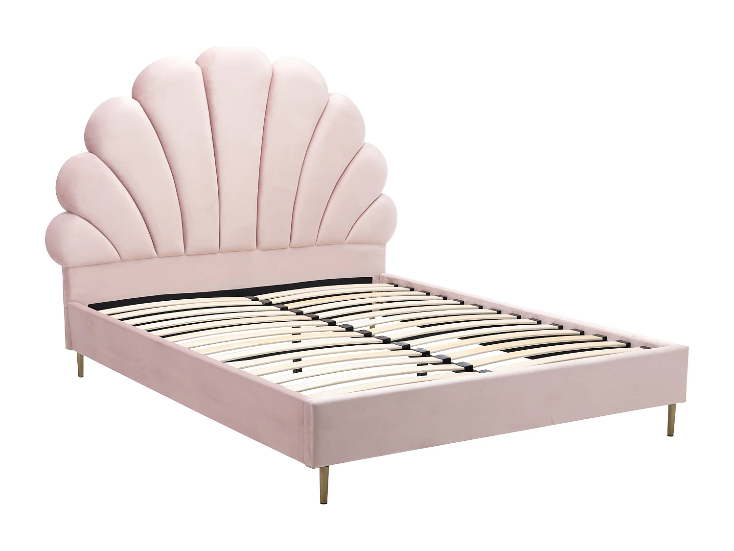 Lit coquillage 140 x 190 cm  - Velours - Rose - LIVAYA