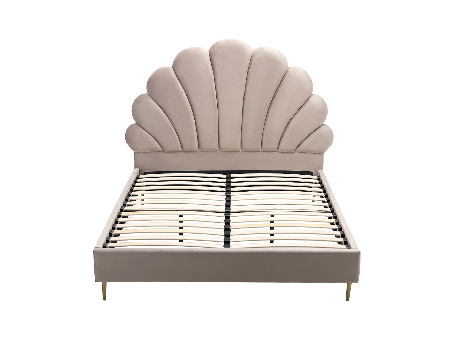 Bett mit Kopfteil in Muschelform - 140 x 190 cm - Samt- Beige - LIVAYA