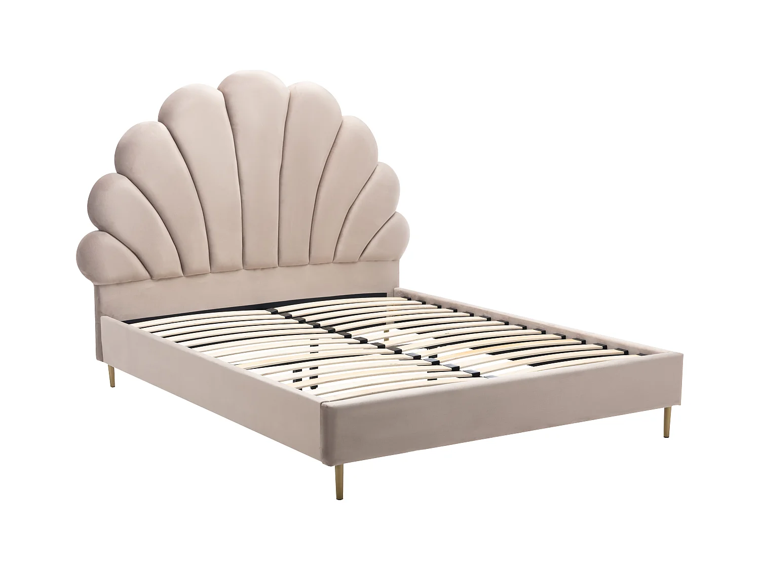 Lit coquillage 140 x 190 cm - Velours - Beige - LIVAYA