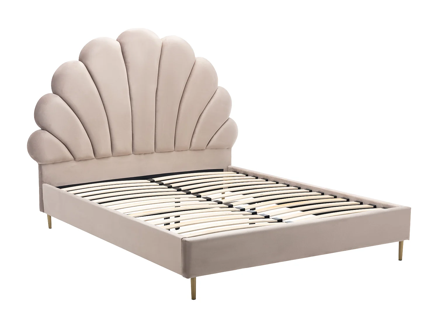 Bed met schelpvorm 140 x 190 cm - Velours - Beige - LIVAYA