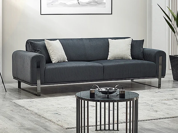 Sofá de 3 plazas de pana gris oscuro ADRANI