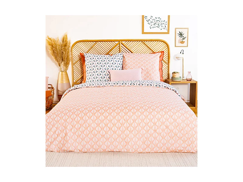 Parure de lit 260x240 cm coton VOLEA rose