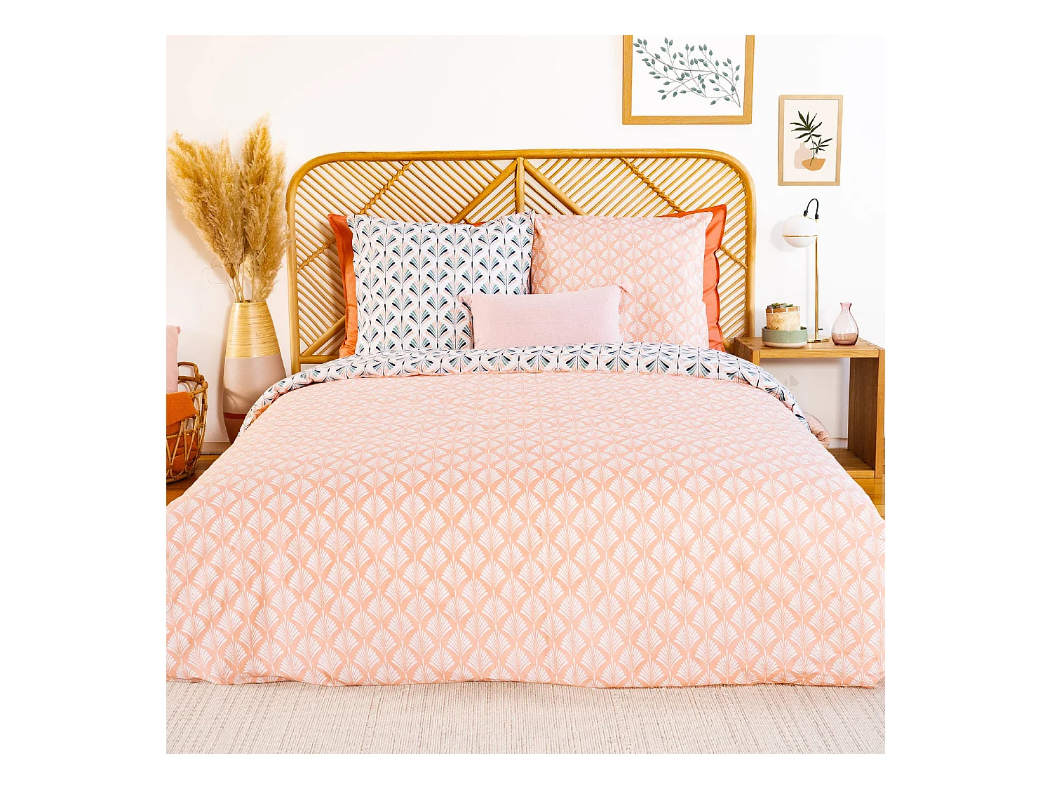 Parure de lit 260x240 cm coton VOLEA rose