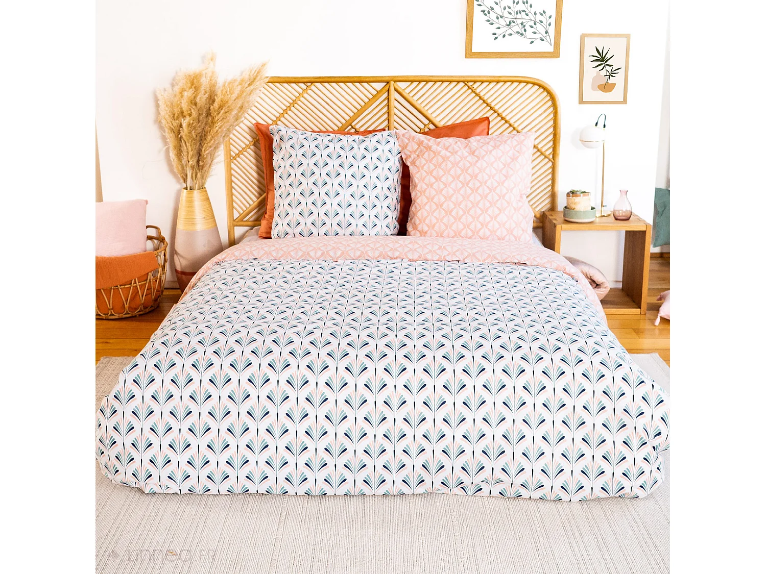 Parure de lit 260x240 cm coton VOLEA rose