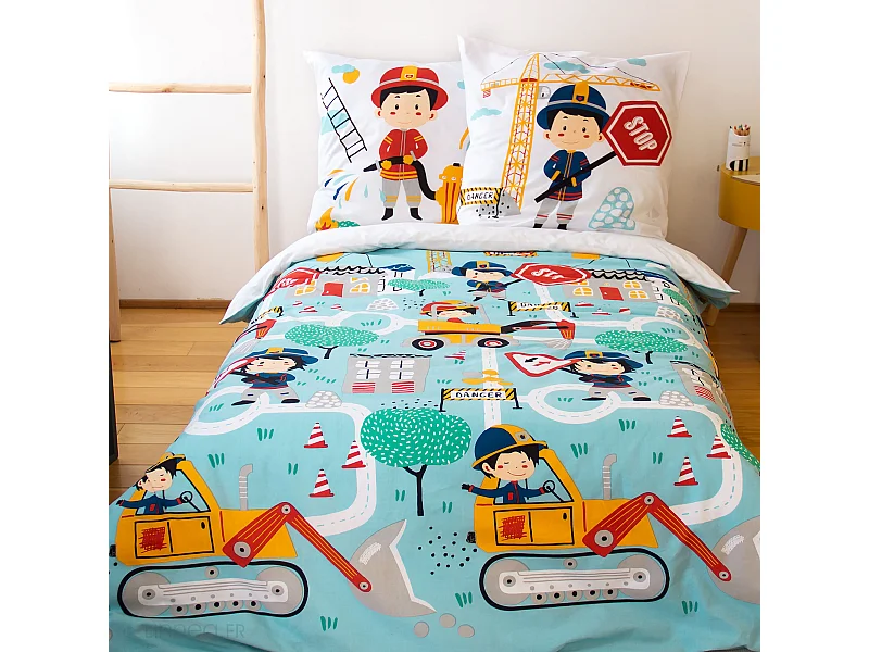 Parure de lit 140x200 cm coton FUEGO bleu