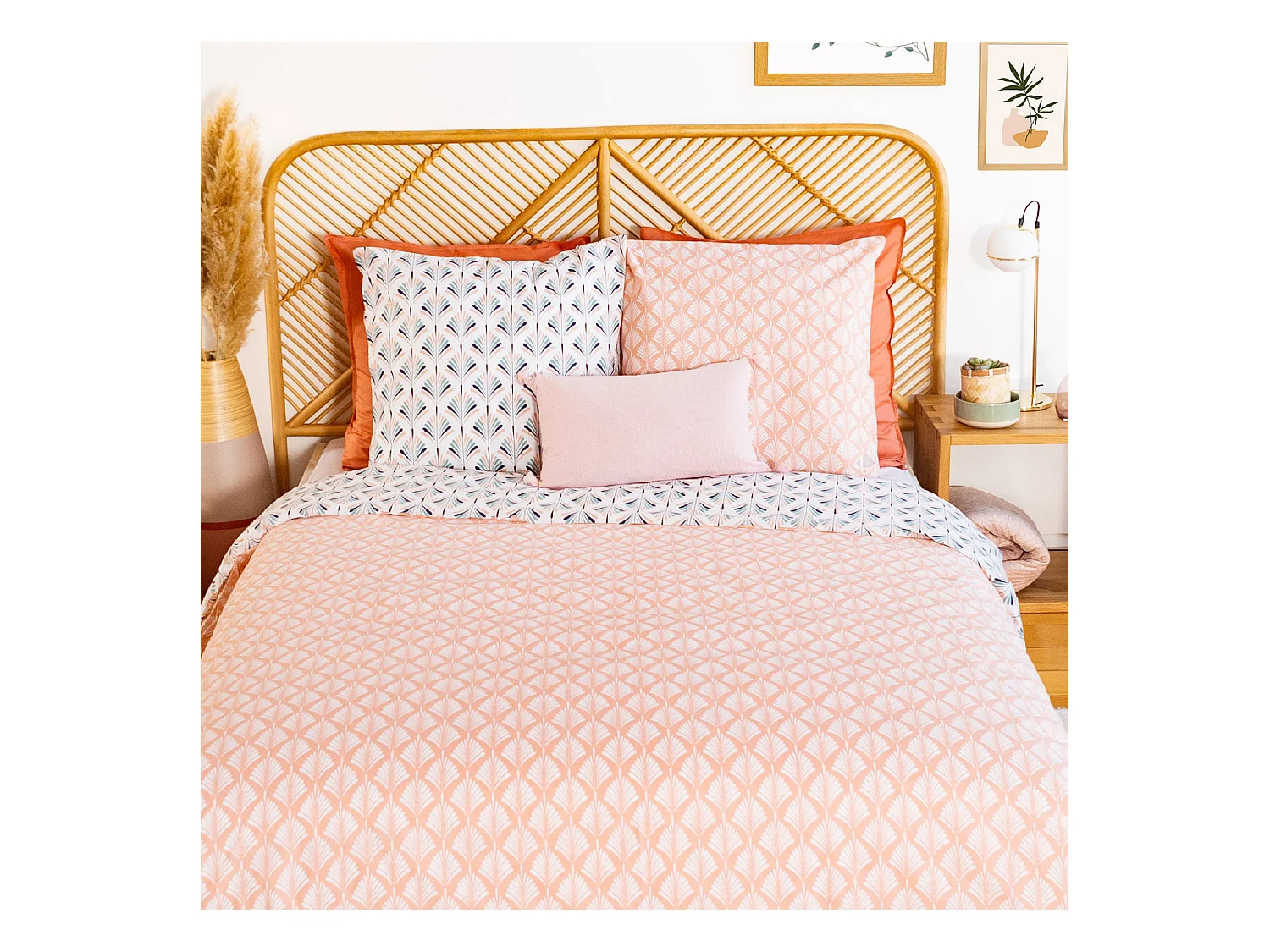 Parure de lit 240x220 cm coton VOLEA rose