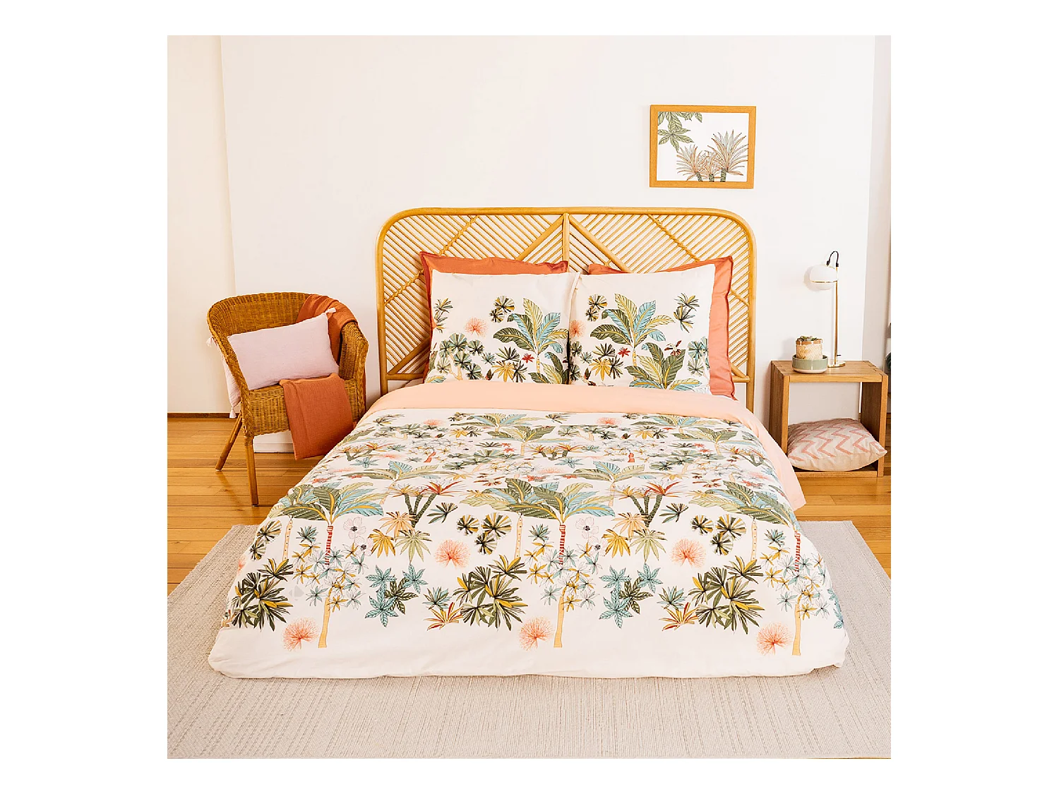 Parure de lit 260x240 cm coton MENTISSA rose
