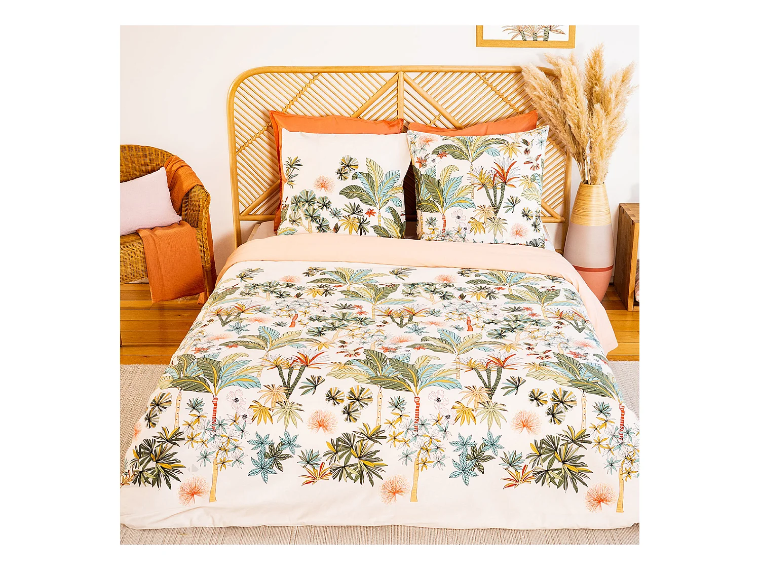 Parure de lit 200x200 cm coton MENTISSA rose