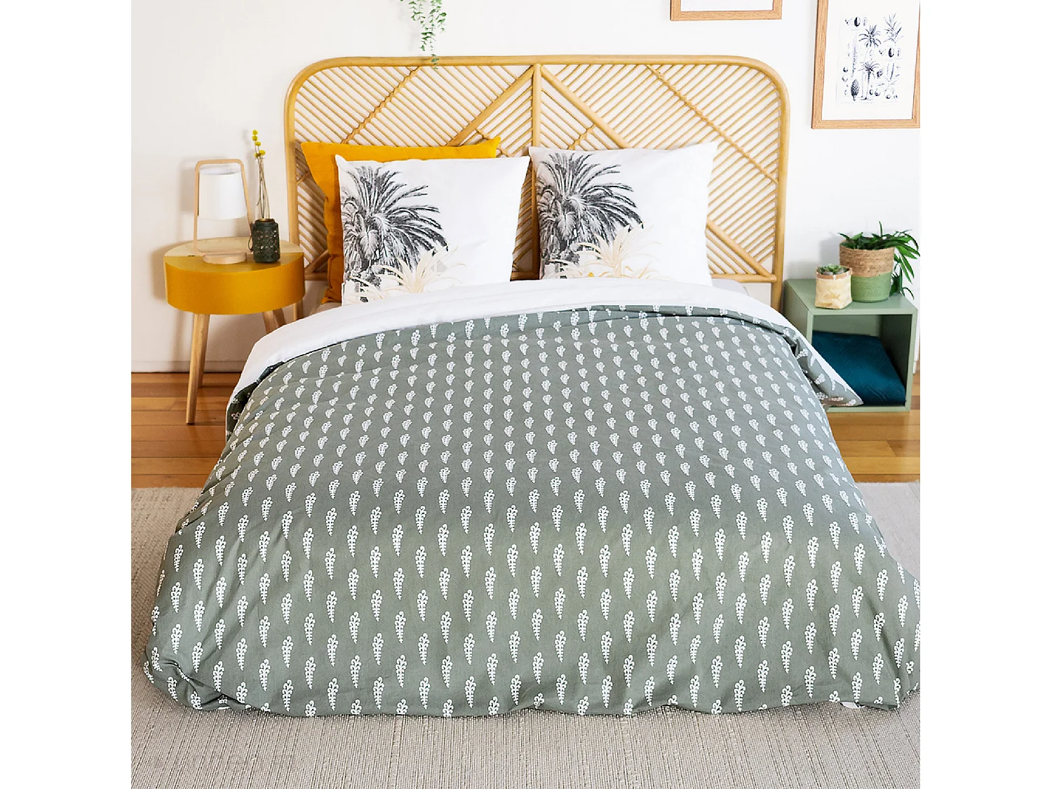 Parure de lit 240x220 cm coton SOLI vert