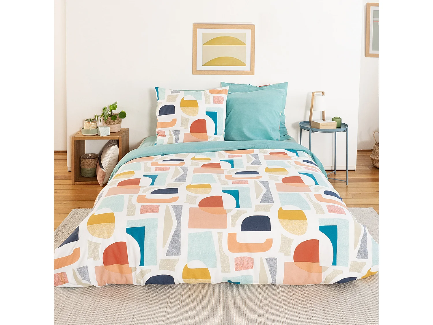 Parure de lit 200x200 cm mixte COLORS bleu